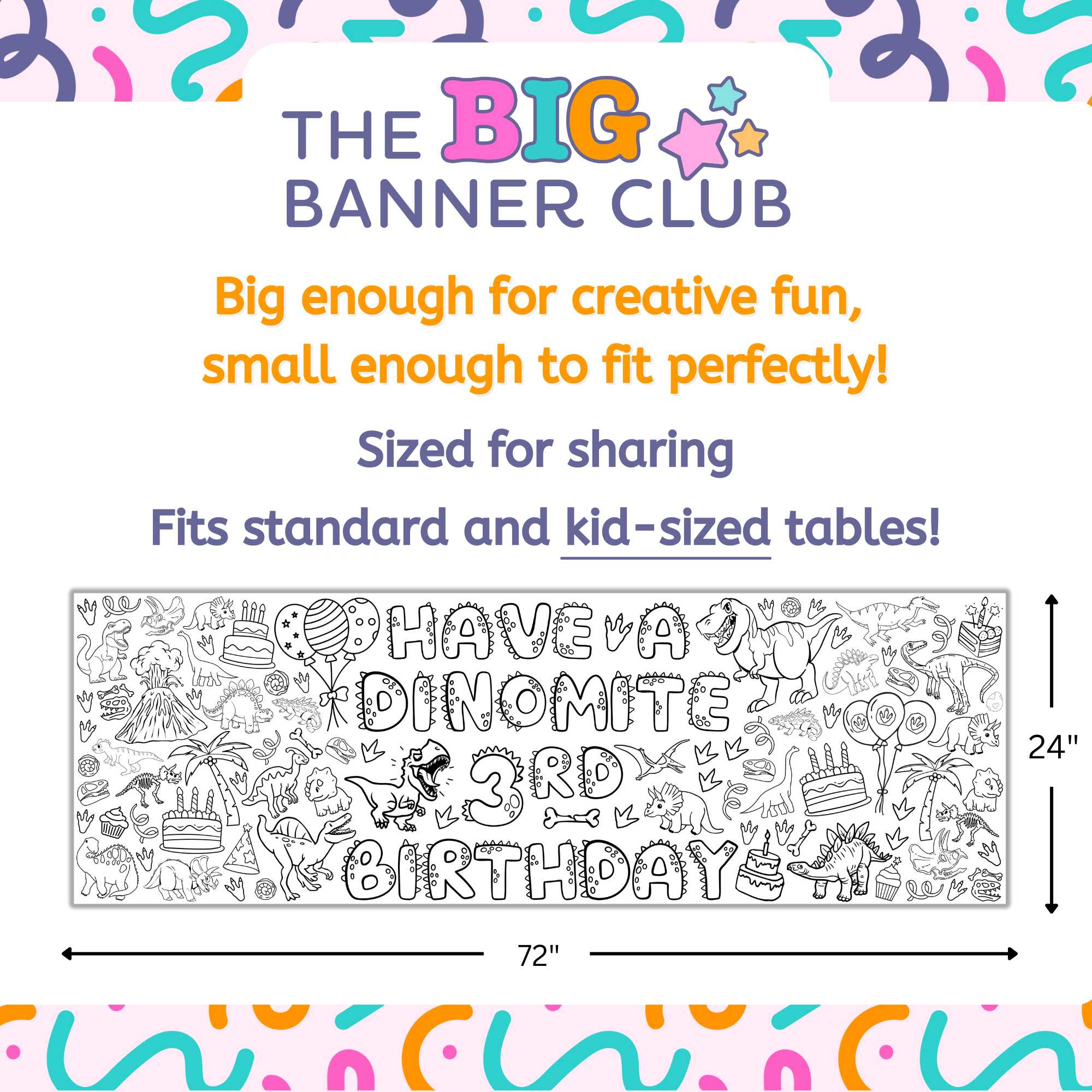 Dinosaur Birthday Coloring Banner Personalized
