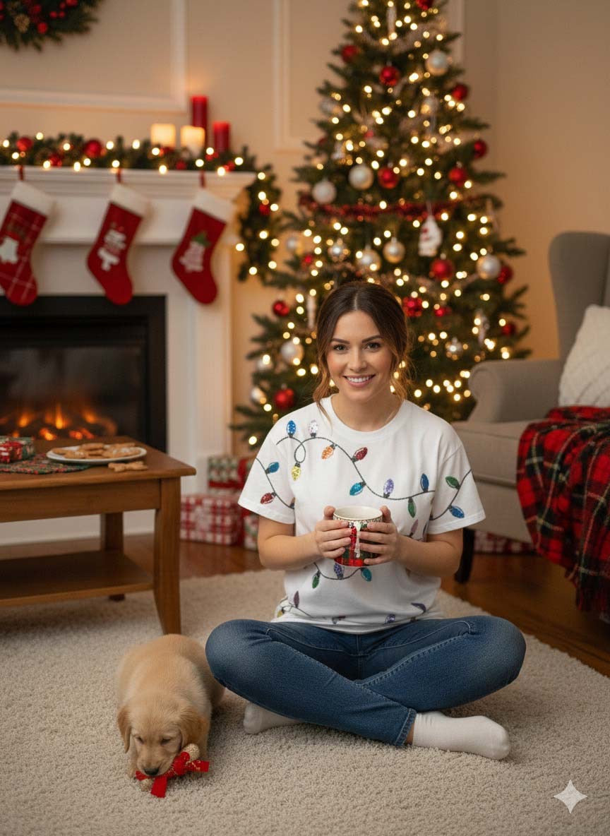 Christmas t-shirt, sequin t-shirt, holiday theme, party, front and back