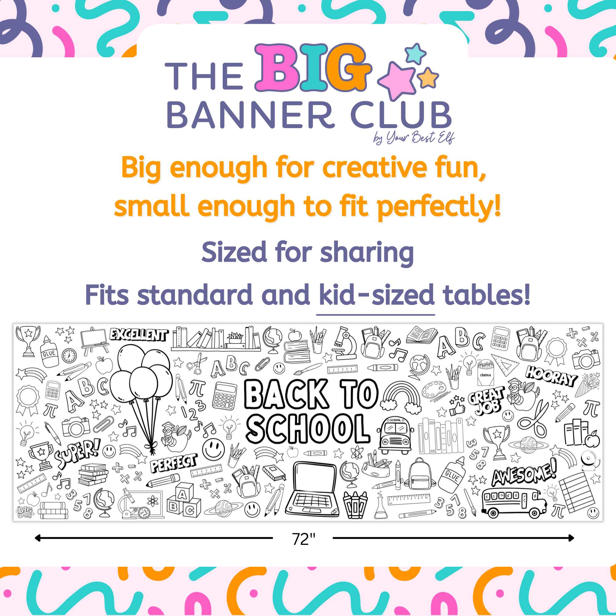 Oversized back to school coloring poster for children with school themed illustrations