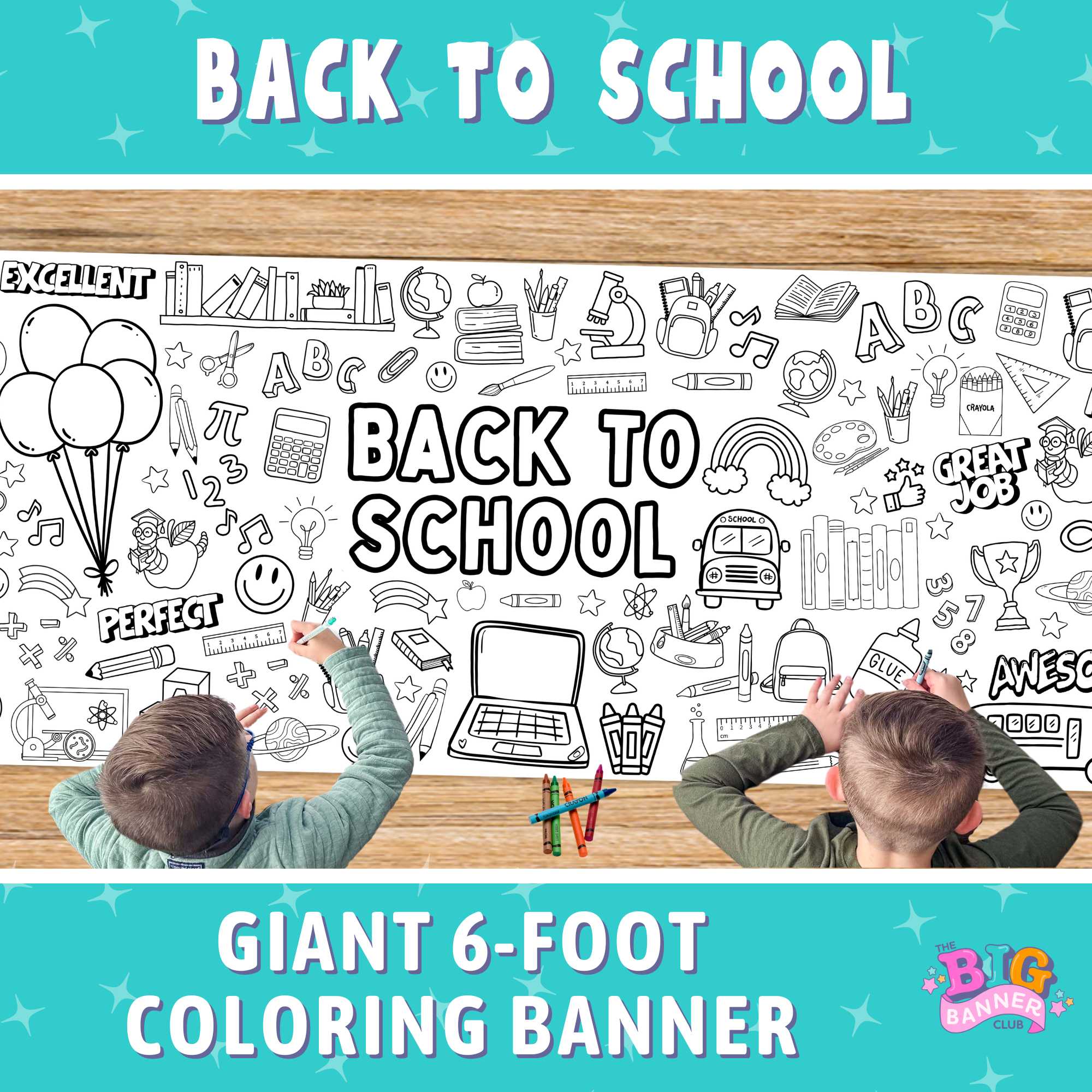 Giant back to school coloring banner for kids classroom activity and first day of school fun