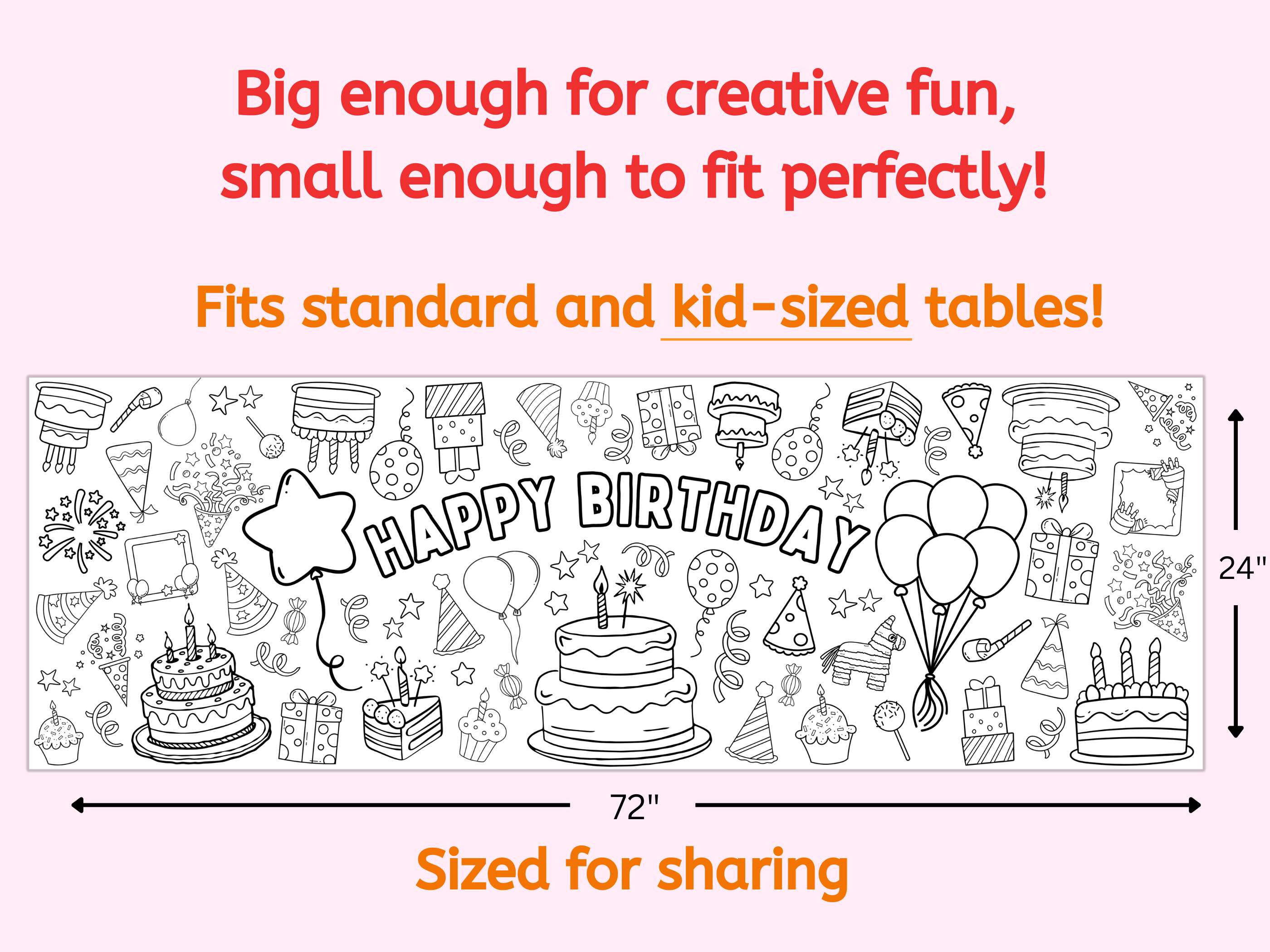 birthday coloring banner giant poster paper tablecloth table runner kids party crayons markers kids activity screenfree