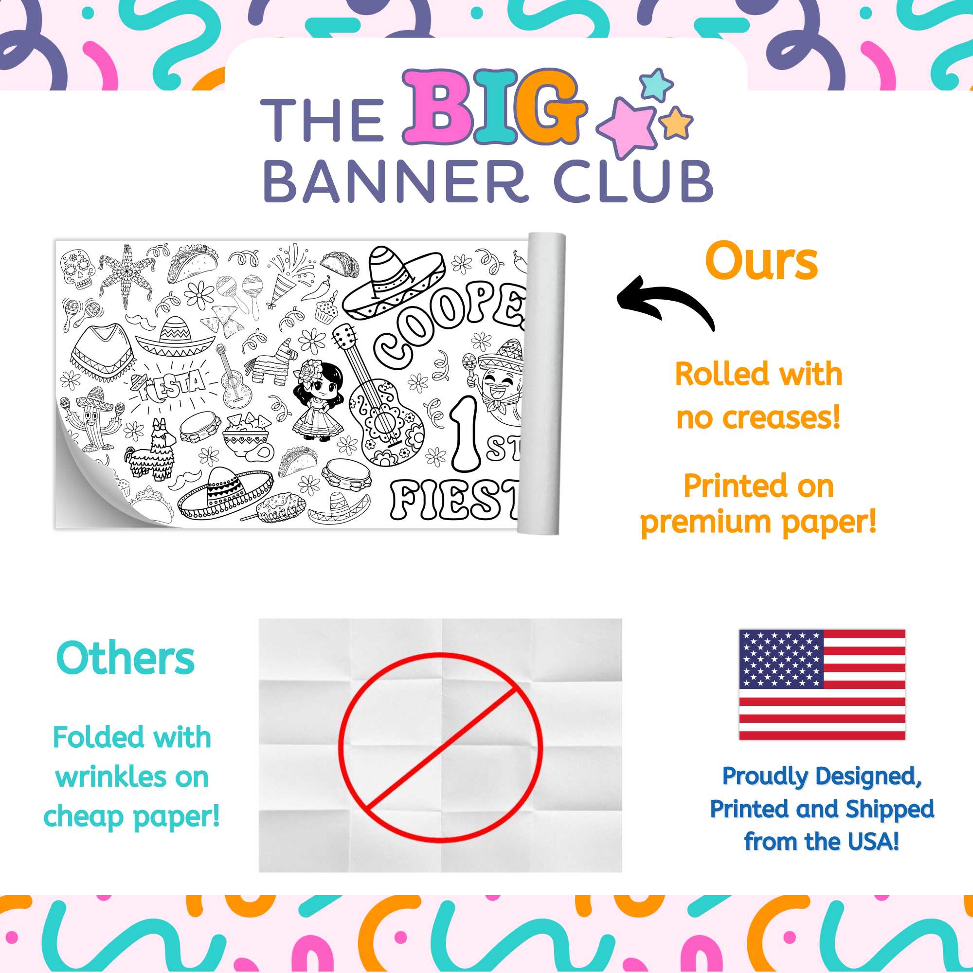 birthday fiesta party decoration tablecloth table runner giant coloring banner personalize custom large spanish mexican birthday cinco de may party