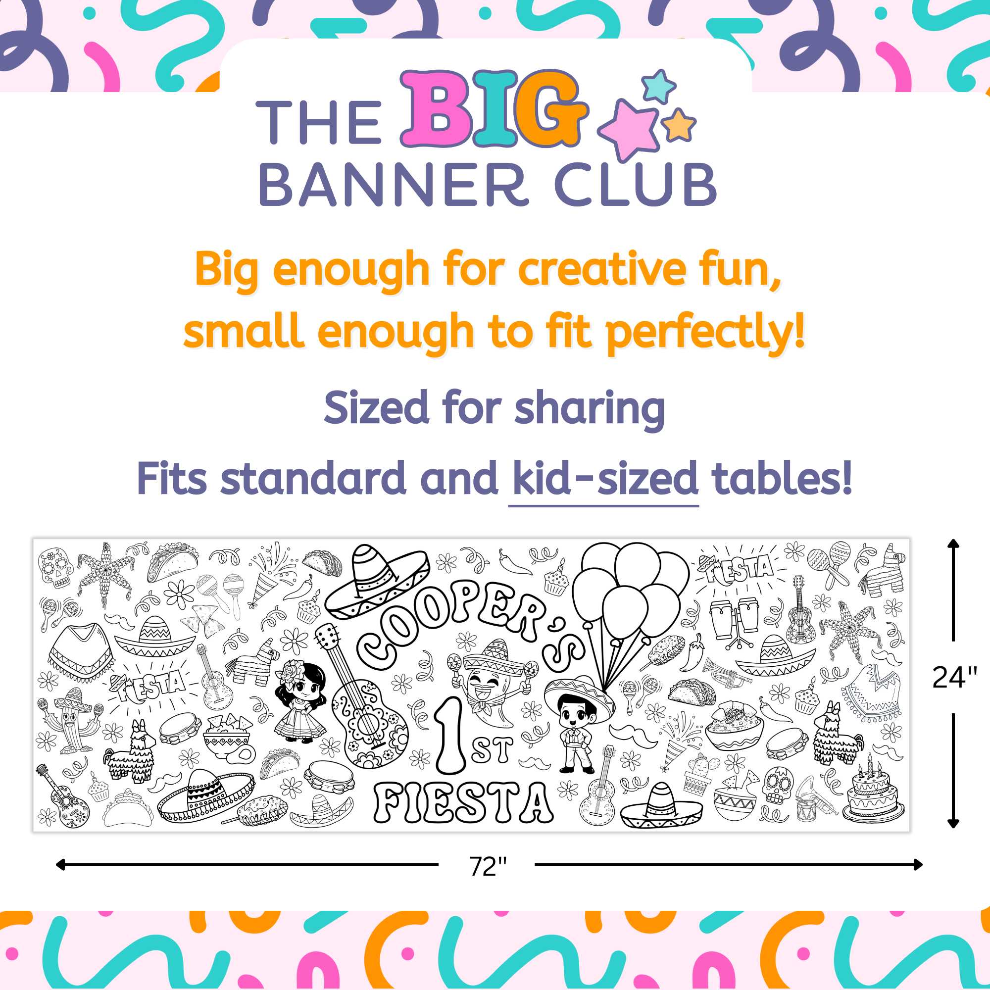 birthday fiesta party decoration tablecloth table runner giant coloring banner personalize custom large spanish mexican birthday cinco de may party