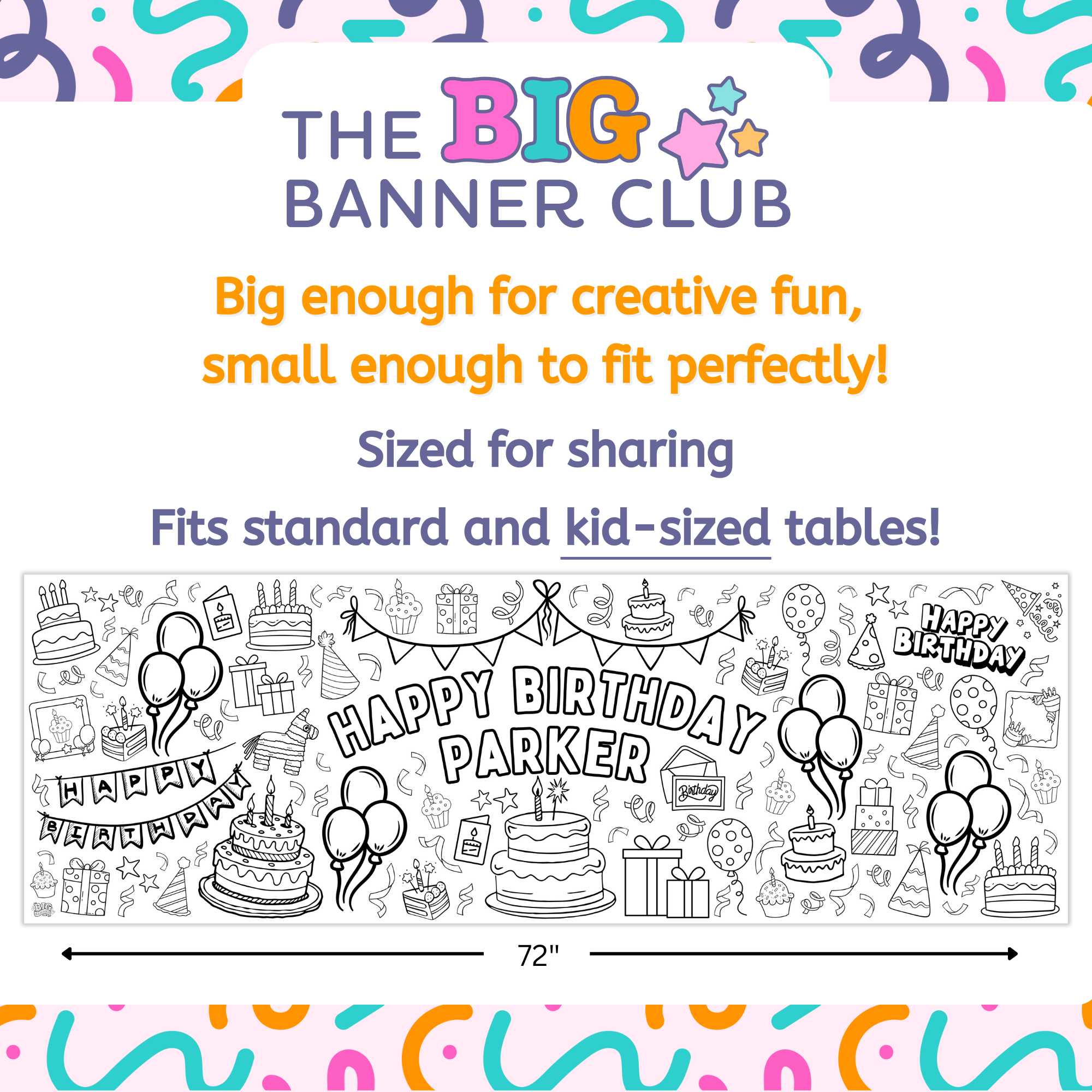 birthday party decoration tablecloth personalize coloring banner giant custom customized crayon marker pencils balloons cake cupcakes birthday party paper table runner