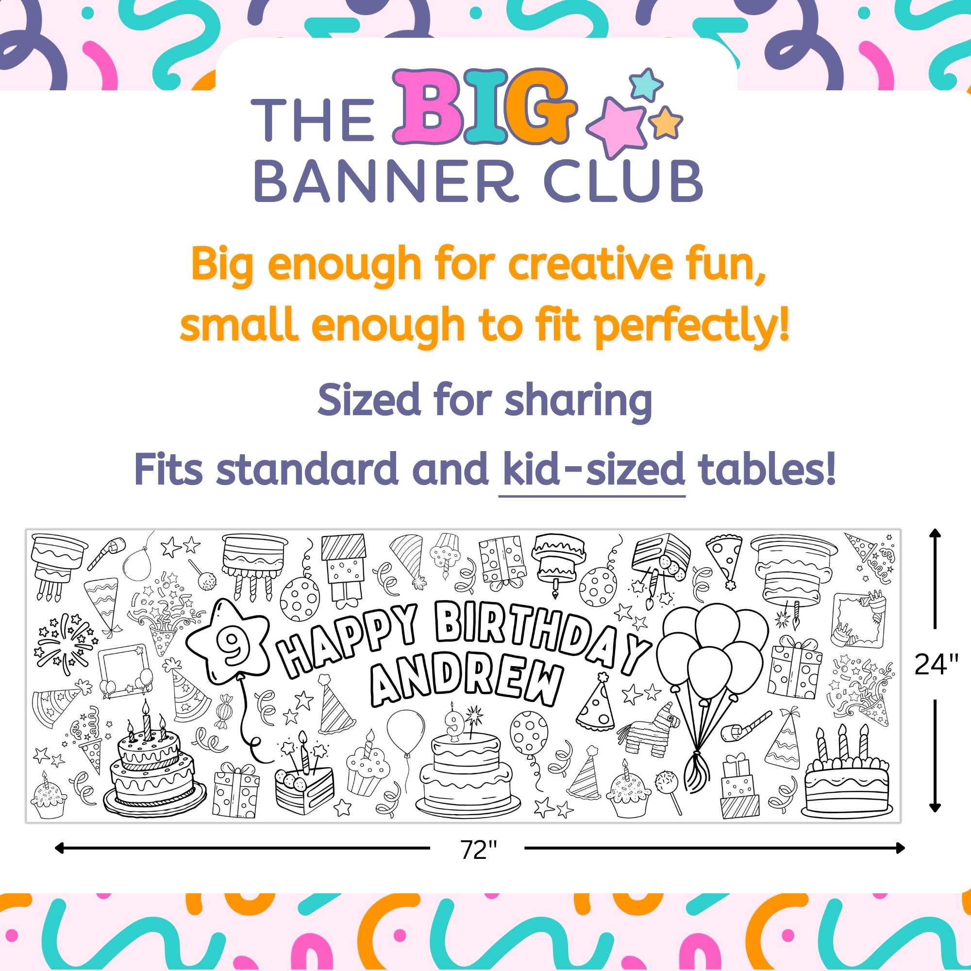 birthday party decoration tablecloth personalize coloring banner giant custom customized crayon marker pencils balloons cake cupcakes birthday party paper table runner