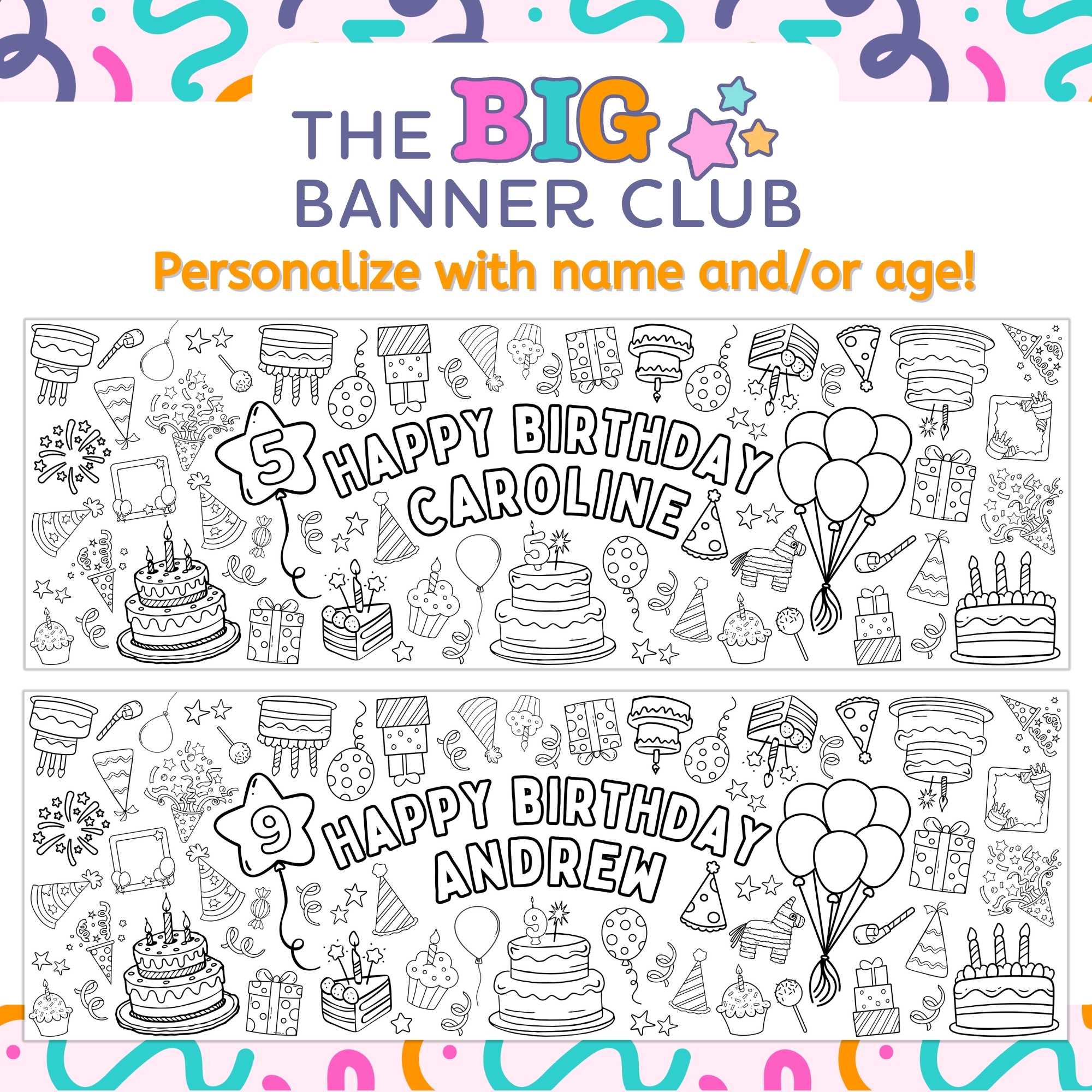 birthday party decoration tablecloth personalize coloring banner giant custom customized crayon marker pencils balloons cake cupcakes birthday party paper table runner