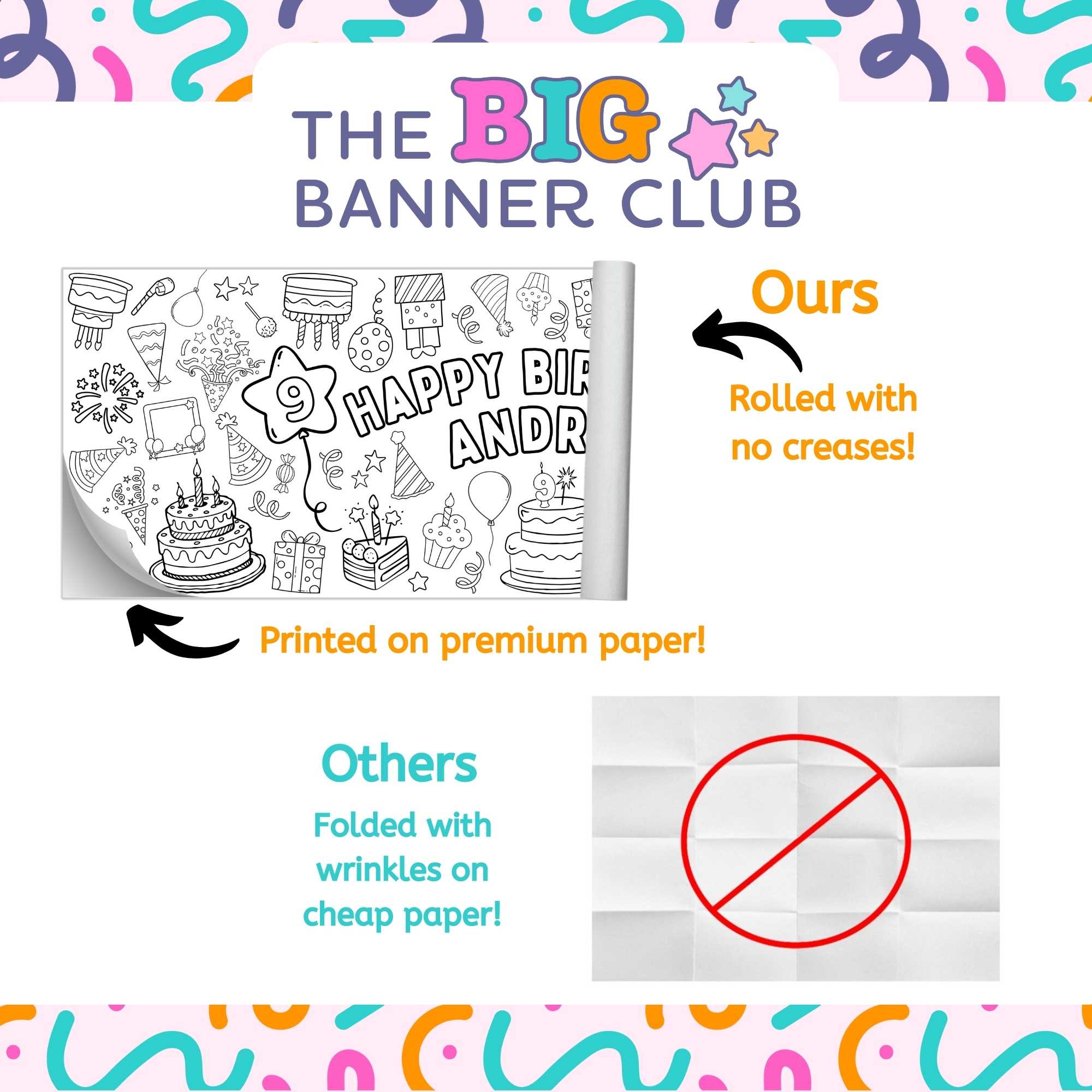birthday party decoration tablecloth personalize coloring banner giant custom customized crayon marker pencils balloons cake cupcakes birthday party paper table runner