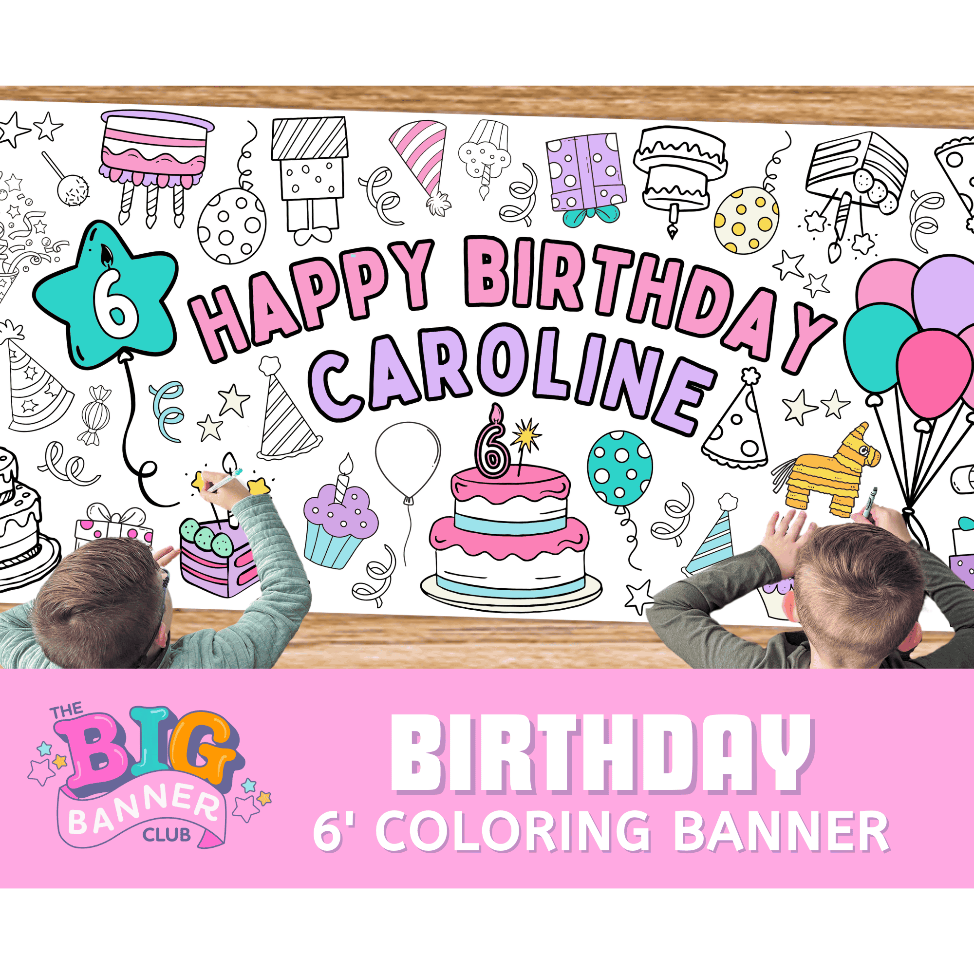 birthday party decoration tablecloth personalize coloring banner giant custom customized crayon marker pencils balloons cake cupcakes birthday party paper table runner