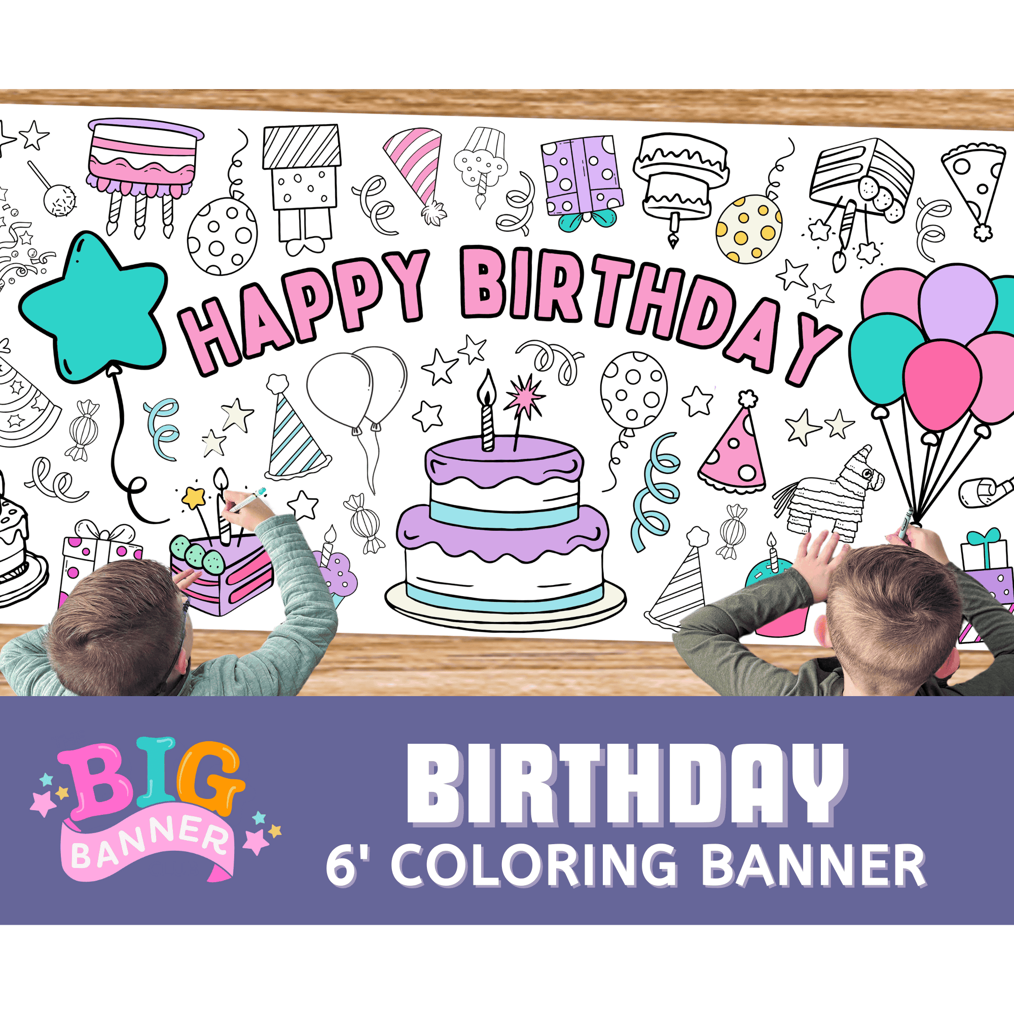 birthday party decoration coloring banner giant poster paper tablecloth table runner kids party crayons markers kids activity screenfree