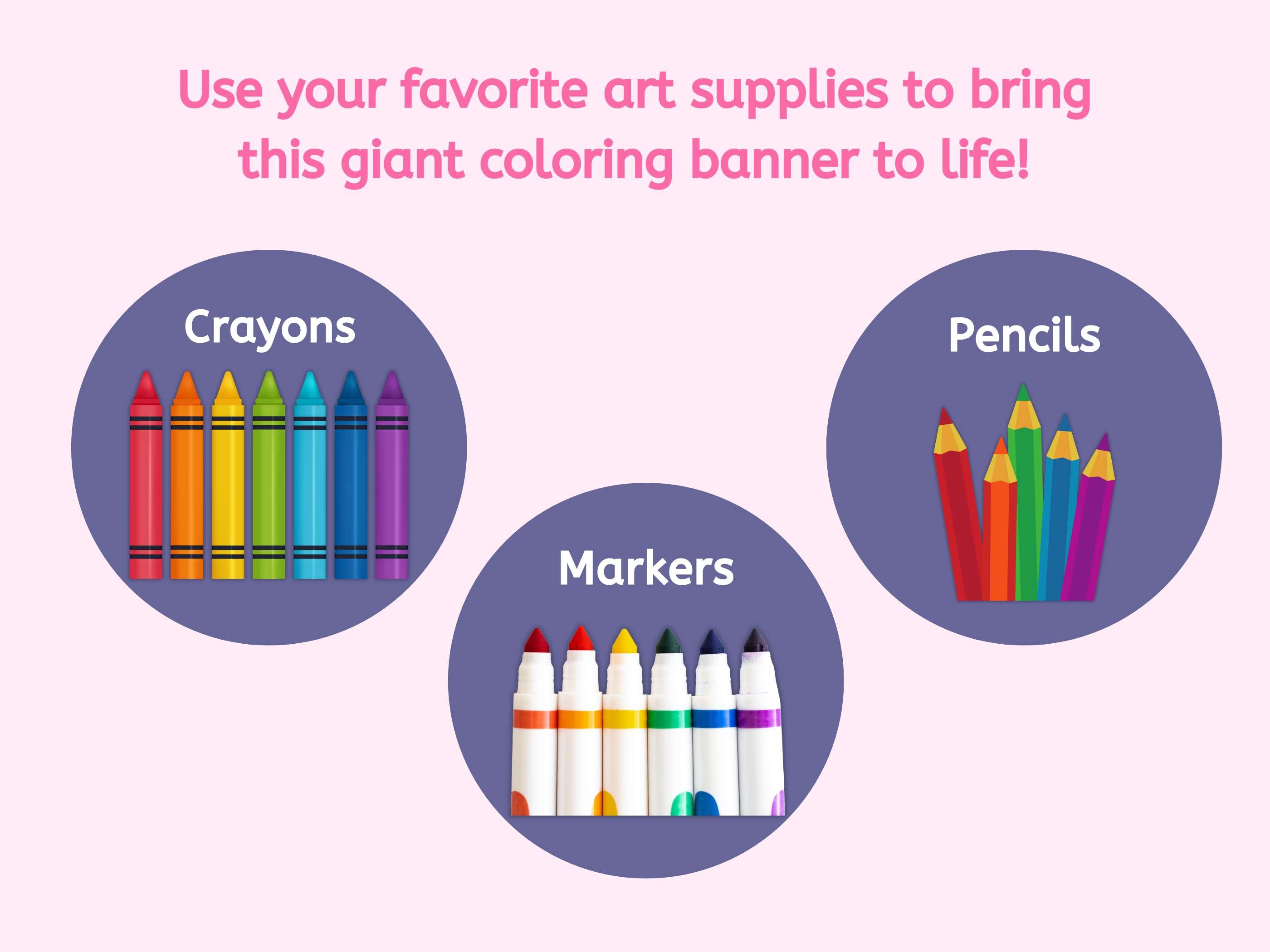 birthday coloring banner giant custom customized personalized crayon marker pencils balloons cake cupcakes birthday party