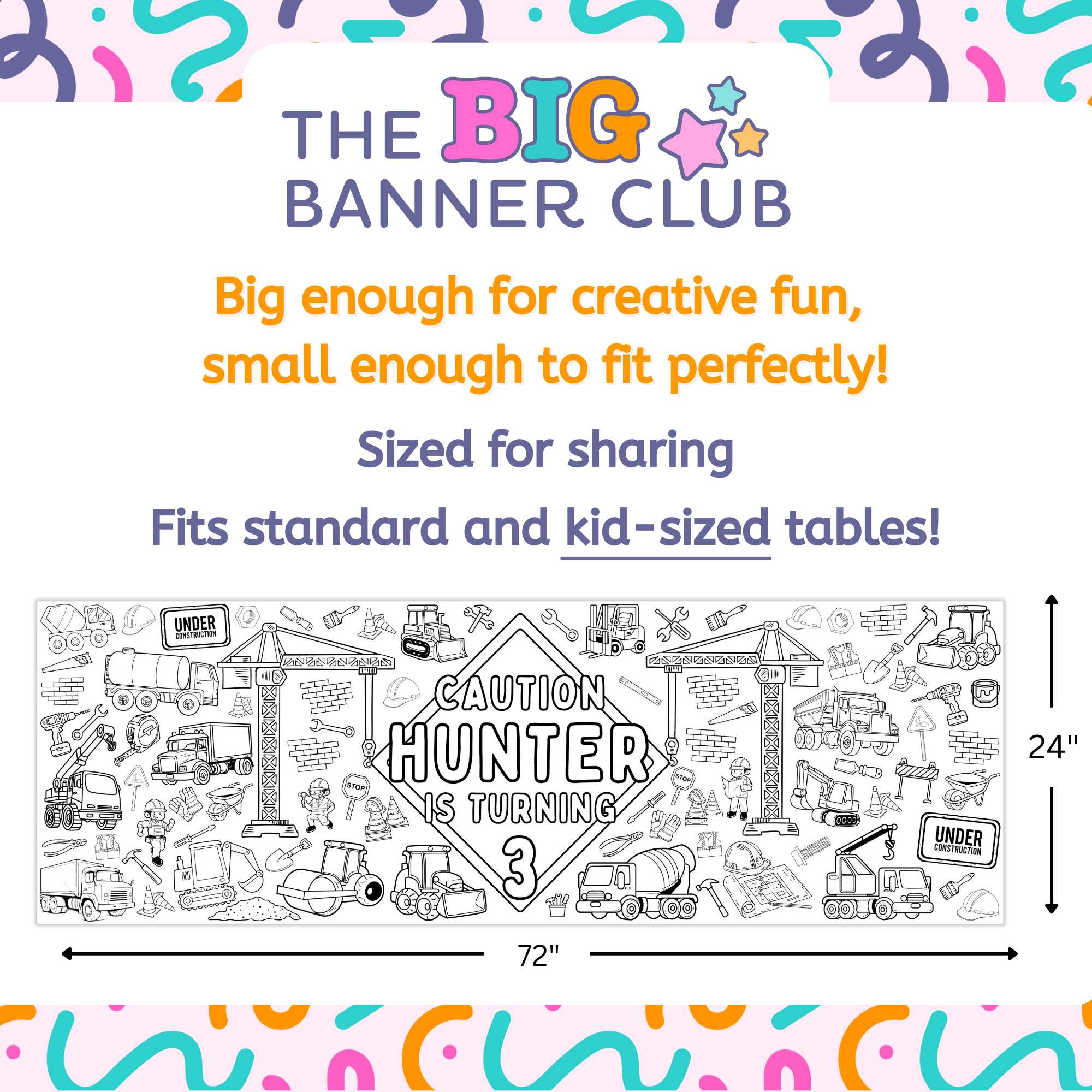 construction dump truck birthday party decor giant coloring banner custom personalize giant large crane construction sign truck decoration kids tablecloth table runner