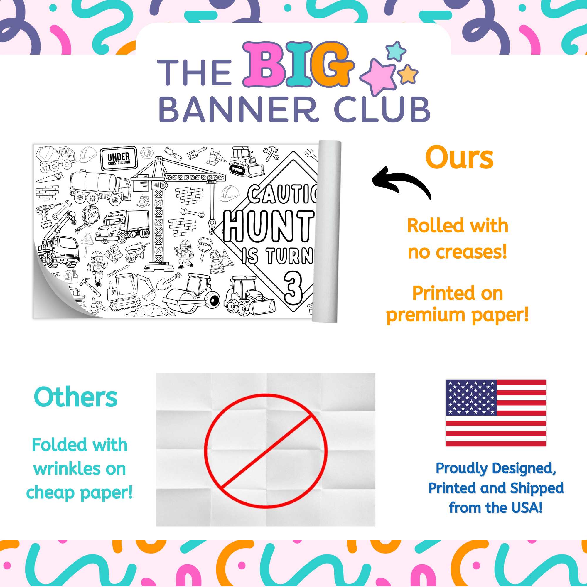 construction dump truck birthday party decor giant coloring banner custom personalize giant large crane construction sign truck decoration kids tablecloth table runner