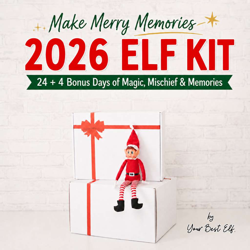 Elf Kit 2026 - 24 Day Elf Kits so it doesn’t just sit on the shelf. This Elf Kit is full of magic, mischief, and ideas for your elf adventures this Christmas season. It includes a host of crafty ideas and games for all ages so they can image that arrival! Check out our shop for a fun elfin adventures while waiting around for Santa in December! Elf Kit White box with red bow