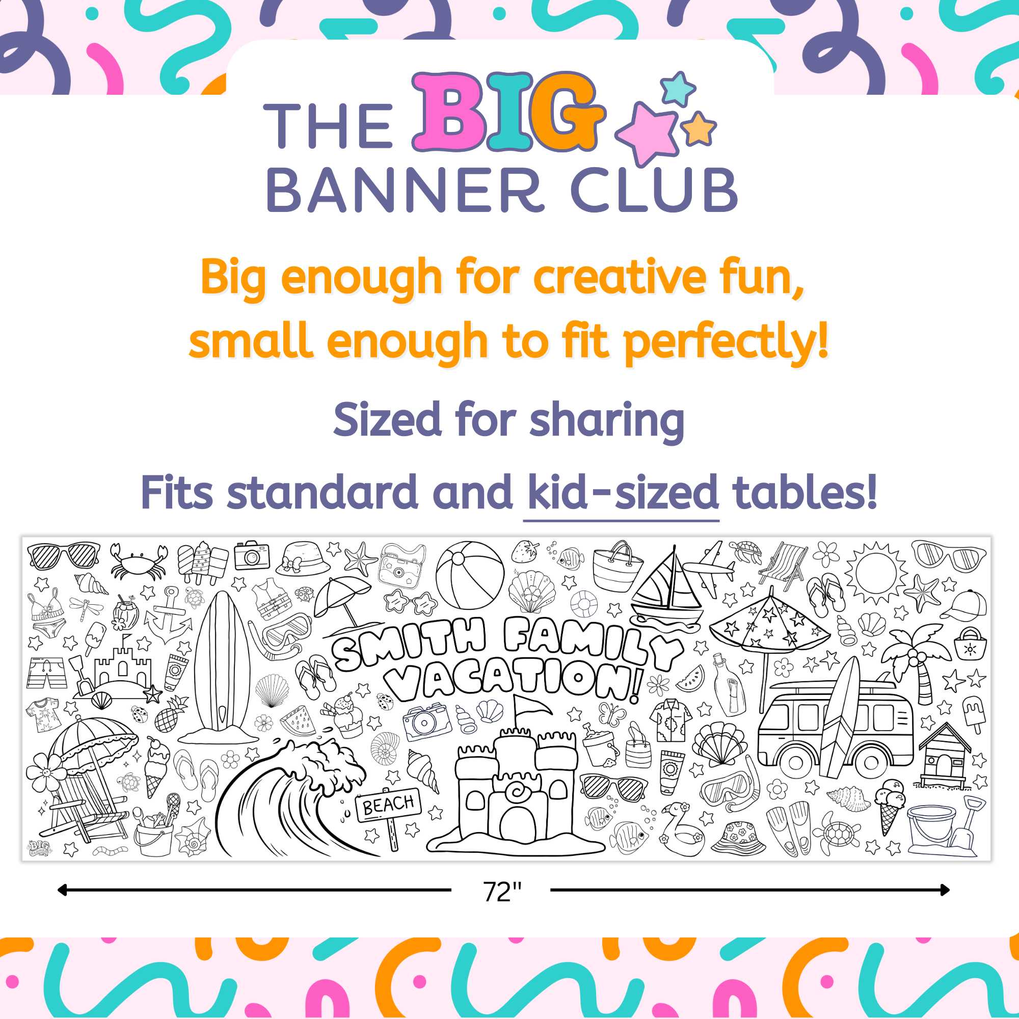 Summer Family Vacation to the Beach | Giant Coloring Banner