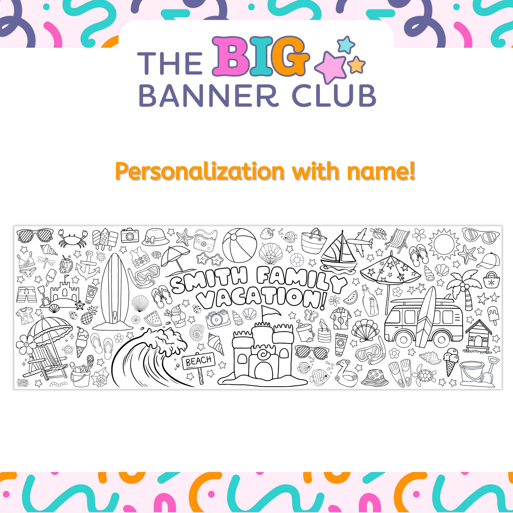 Summer Family Vacation to the Beach | Giant Coloring Banner