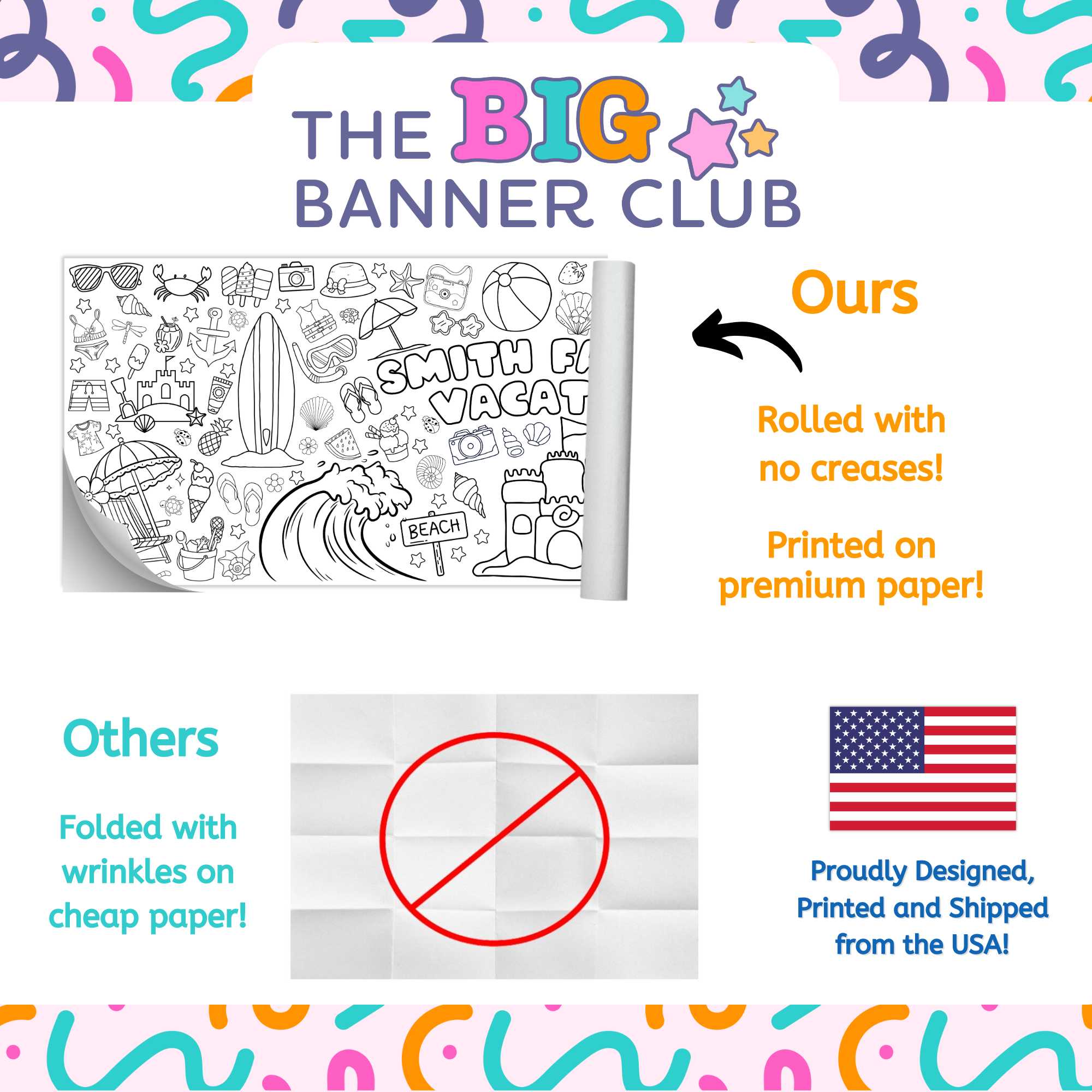 Summer Family Vacation to the Beach | Giant Coloring Banner