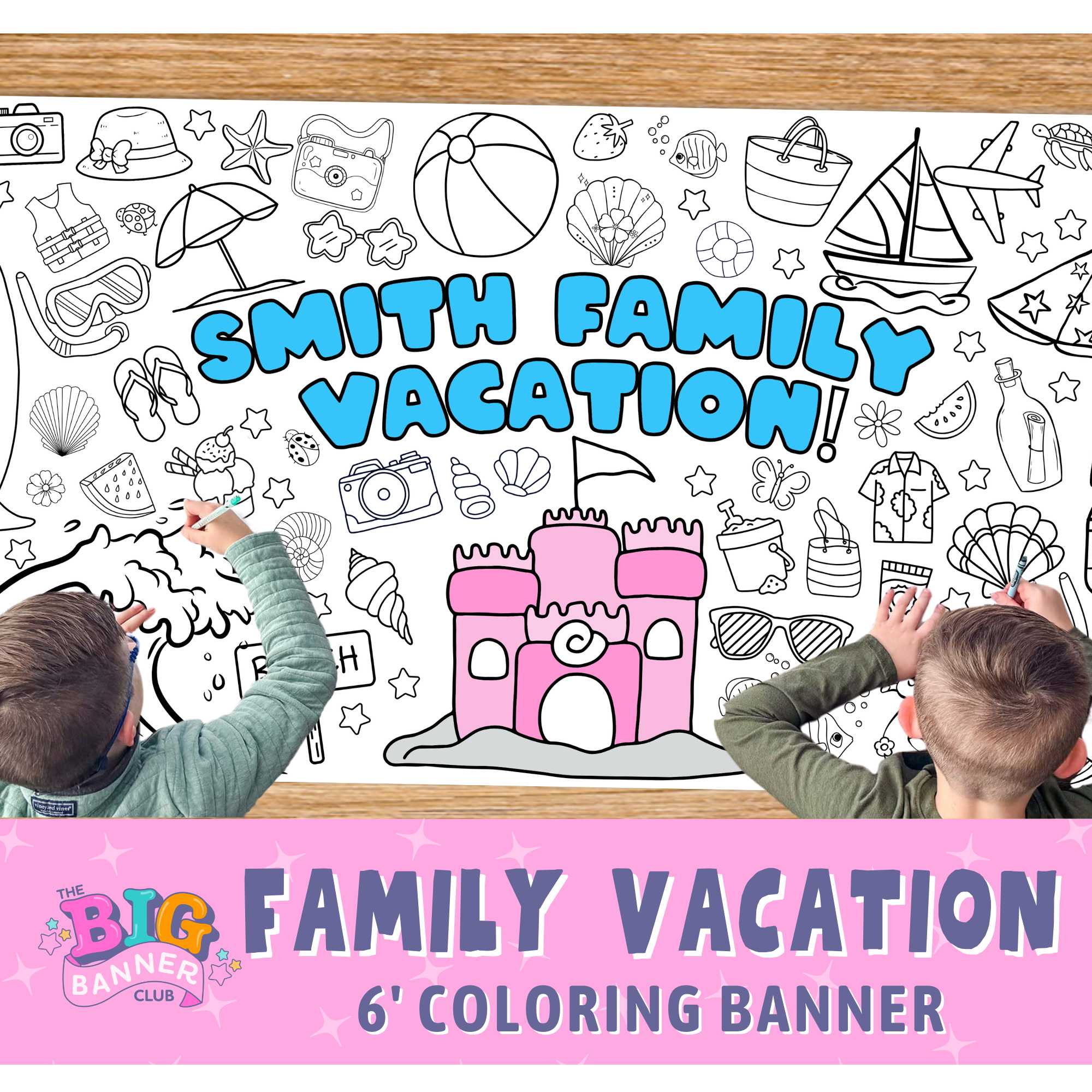 Summer Family Vacation to the Beach | Giant Coloring Banner
