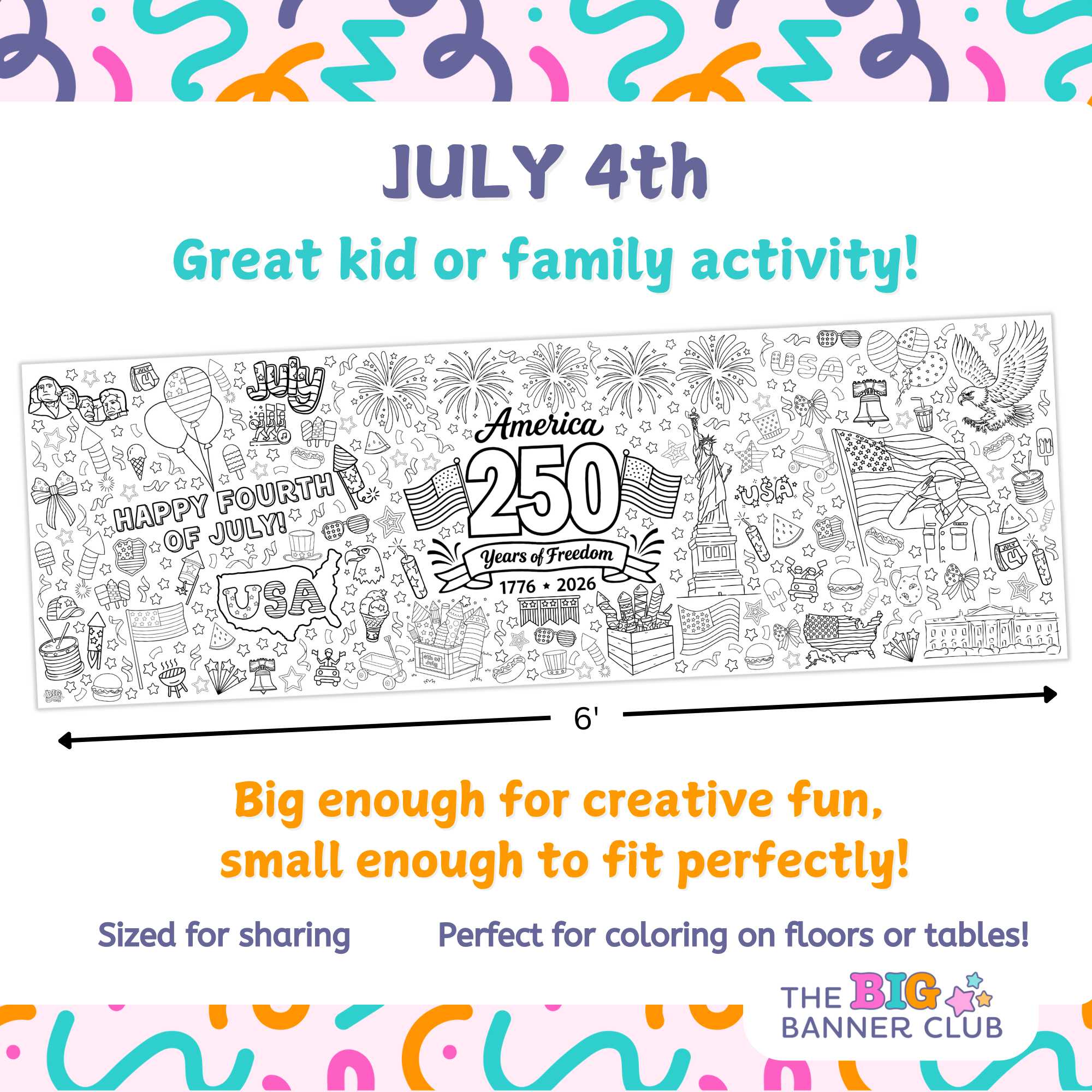 Summer Coloring Banner Bundle | July 4th 250th Anniversary | Back to School | Kids Activity