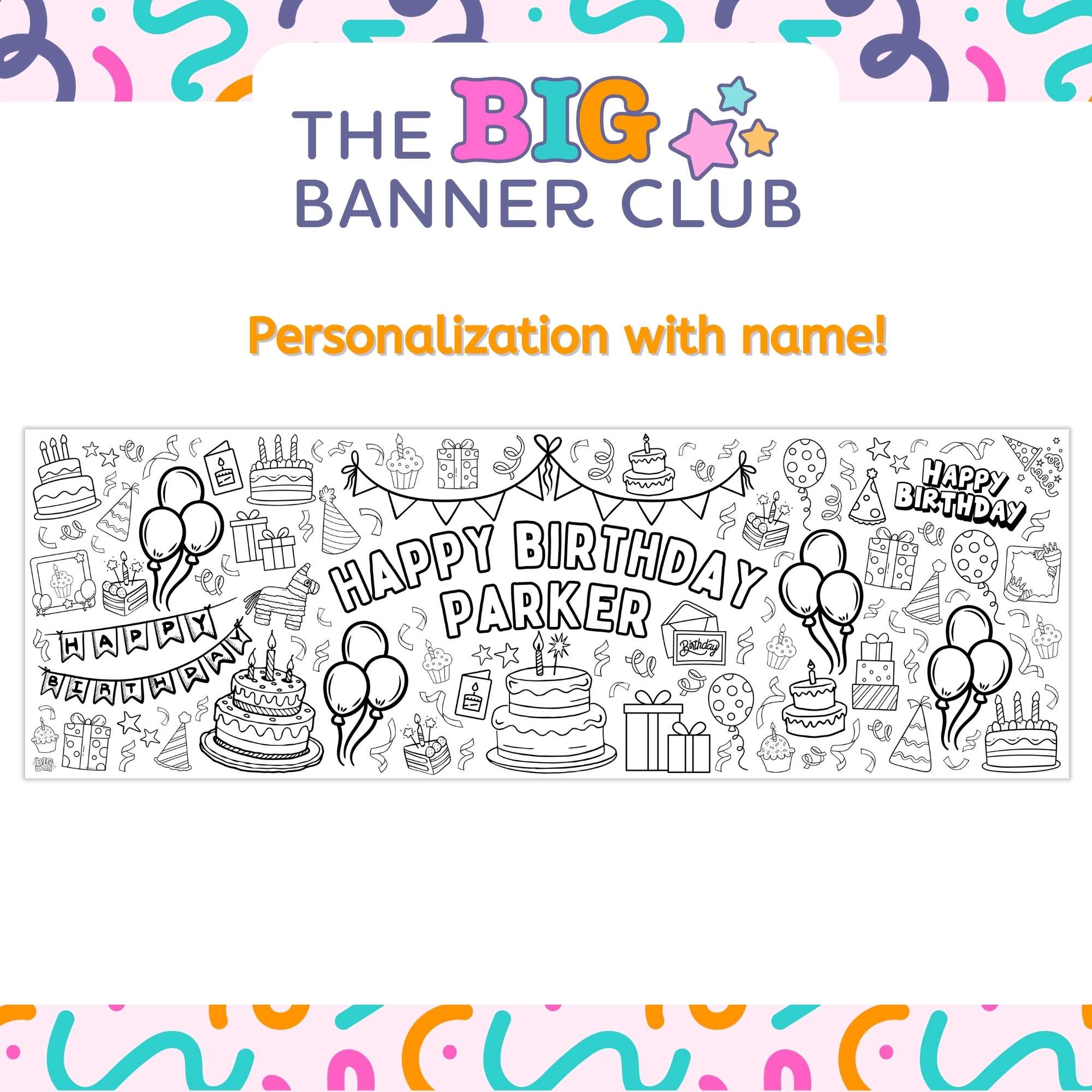 birthday party decoration tablecloth personalize coloring banner giant custom customized crayon marker pencils balloons cake cupcakes birthday party paper table runner
