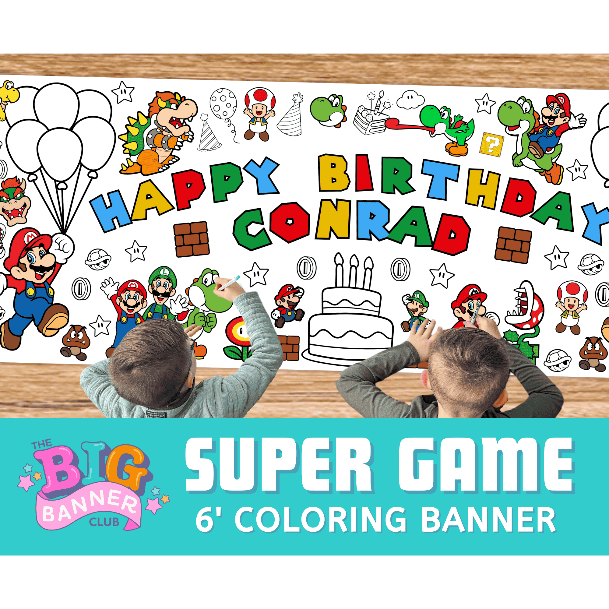 super mario brothers birthday party decor tablecloth giant coloring banner custom personalize giant large luigi bowser decoration kids table runner