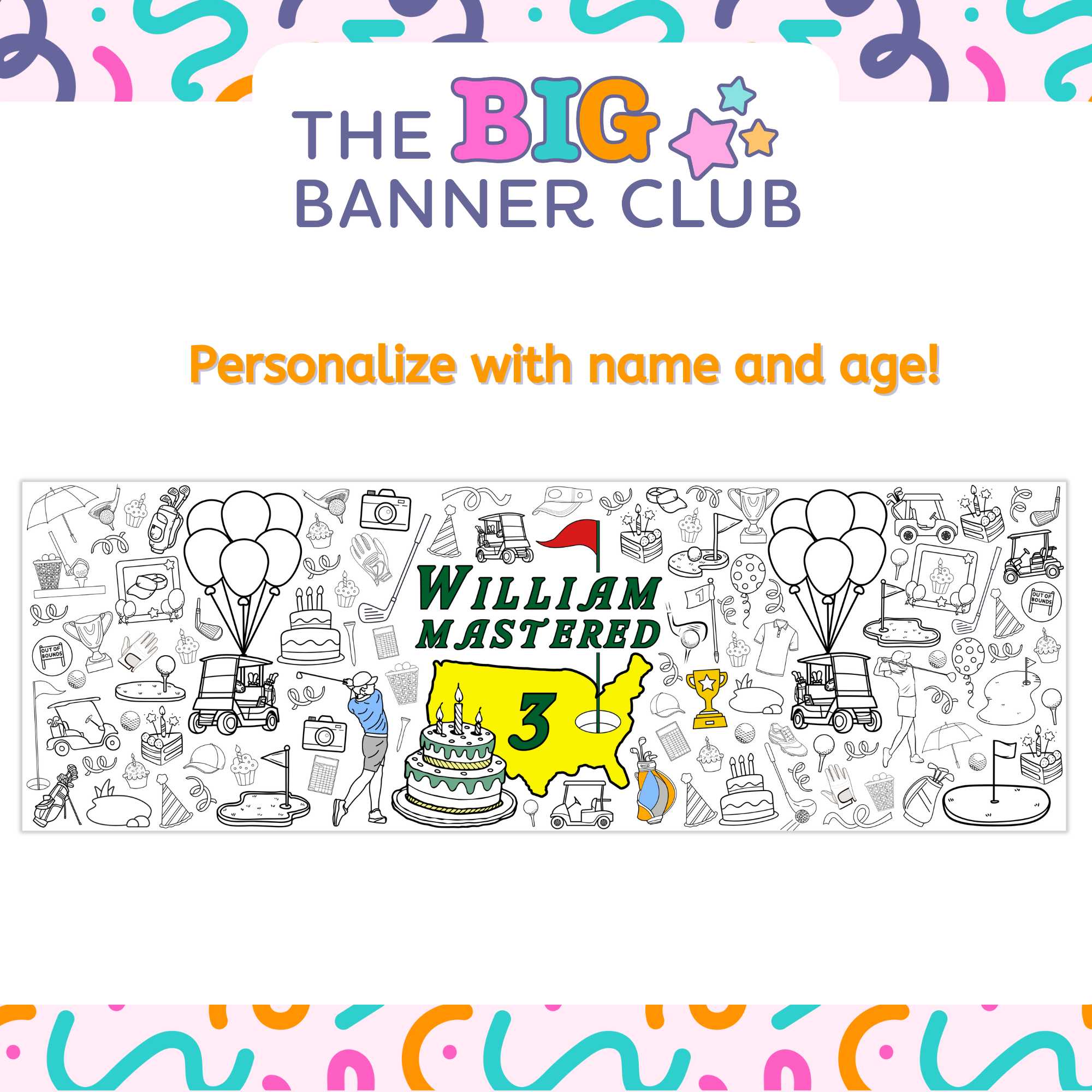golf birthday party coloring banner