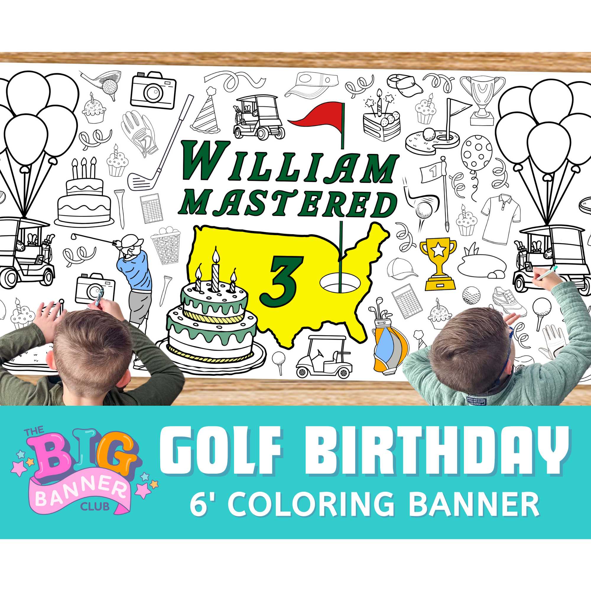 masters tournament golf theme birthday party decoration giant coloring banner tablecloth table runner kids activity 6 foot