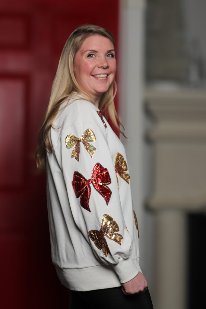sparkle like a queen christmas bows sequin sweatshirt
