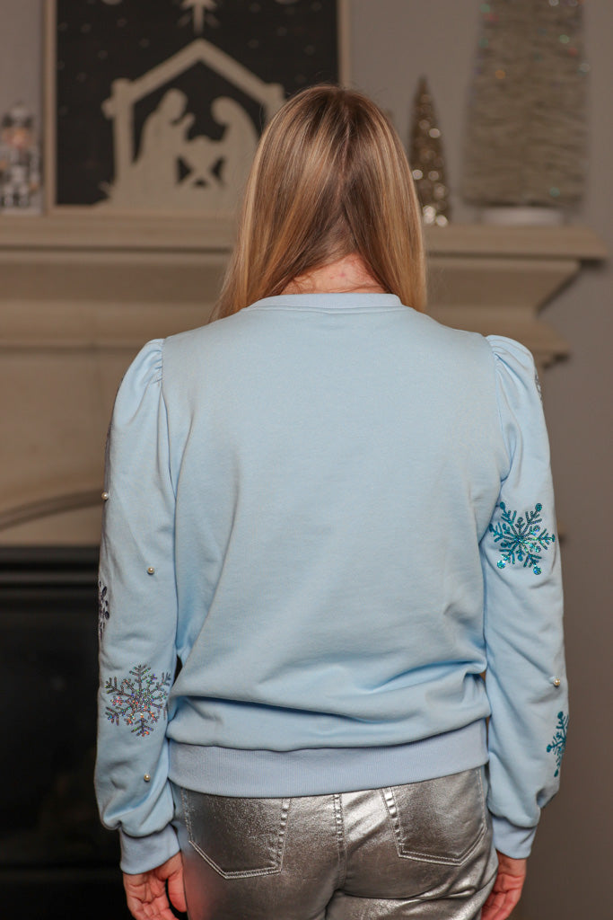 sparkle like a queen snowflake blue puff sequin sweatshirt