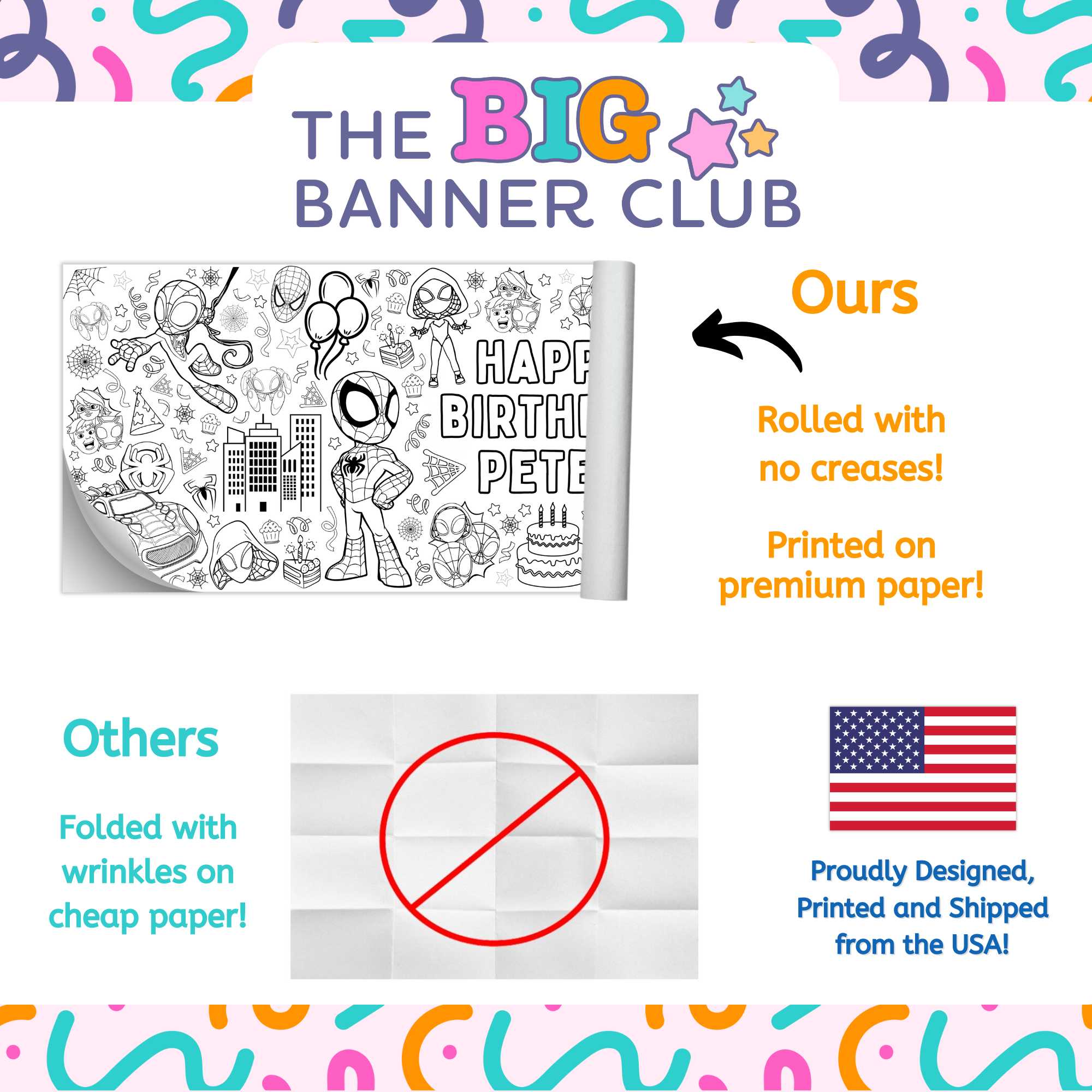 spidey amazing friends birthday coloring banner spiderman birthday coloring banner amazing friends birthday party decoration tablecloth table runner decor giant coloring banner color crayons large name personalize custom