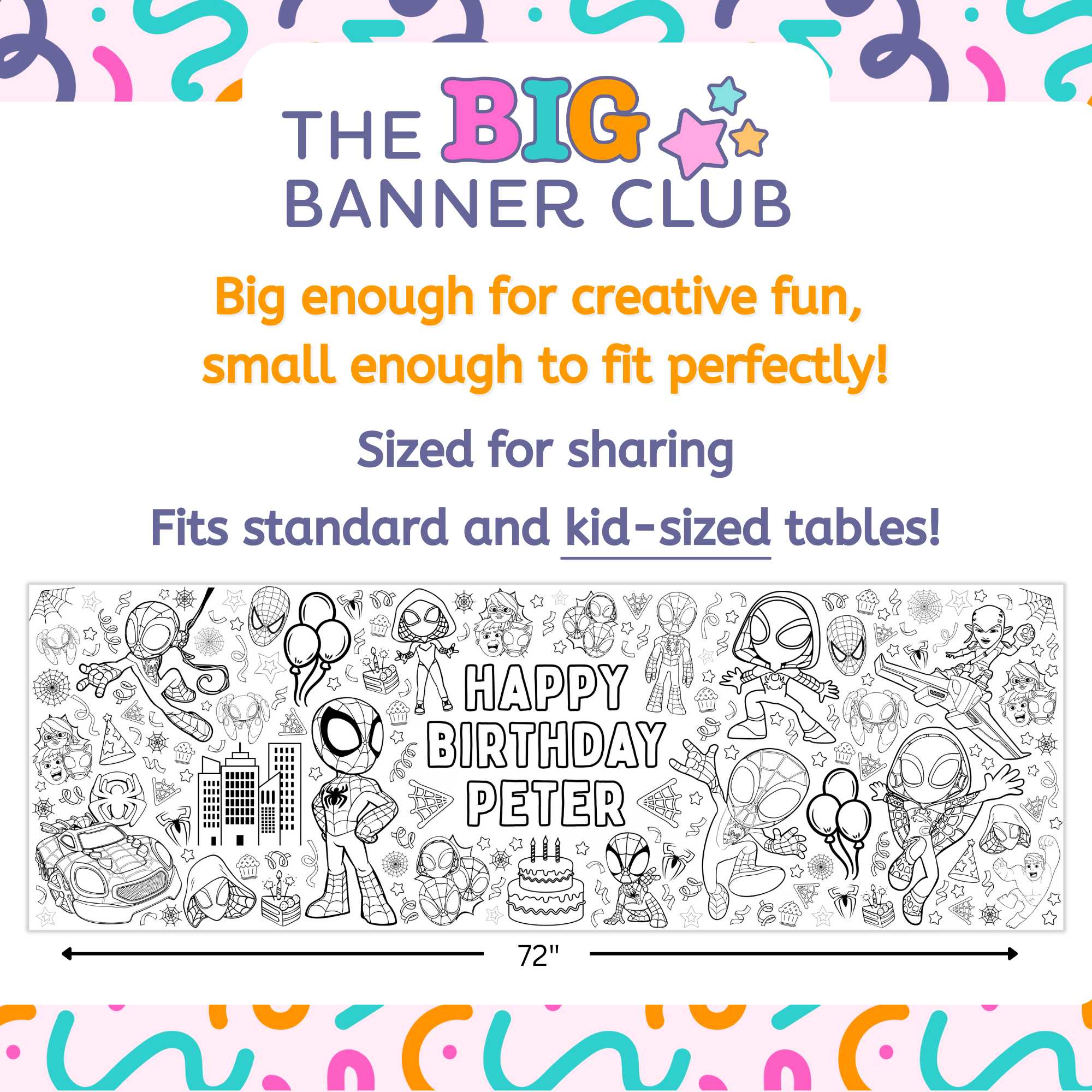 spidey amazing friends birthday coloring banner spiderman birthday coloring banner amazing friends birthday party decoration tablecloth table runner decor giant coloring banner color crayons large name personalize custom