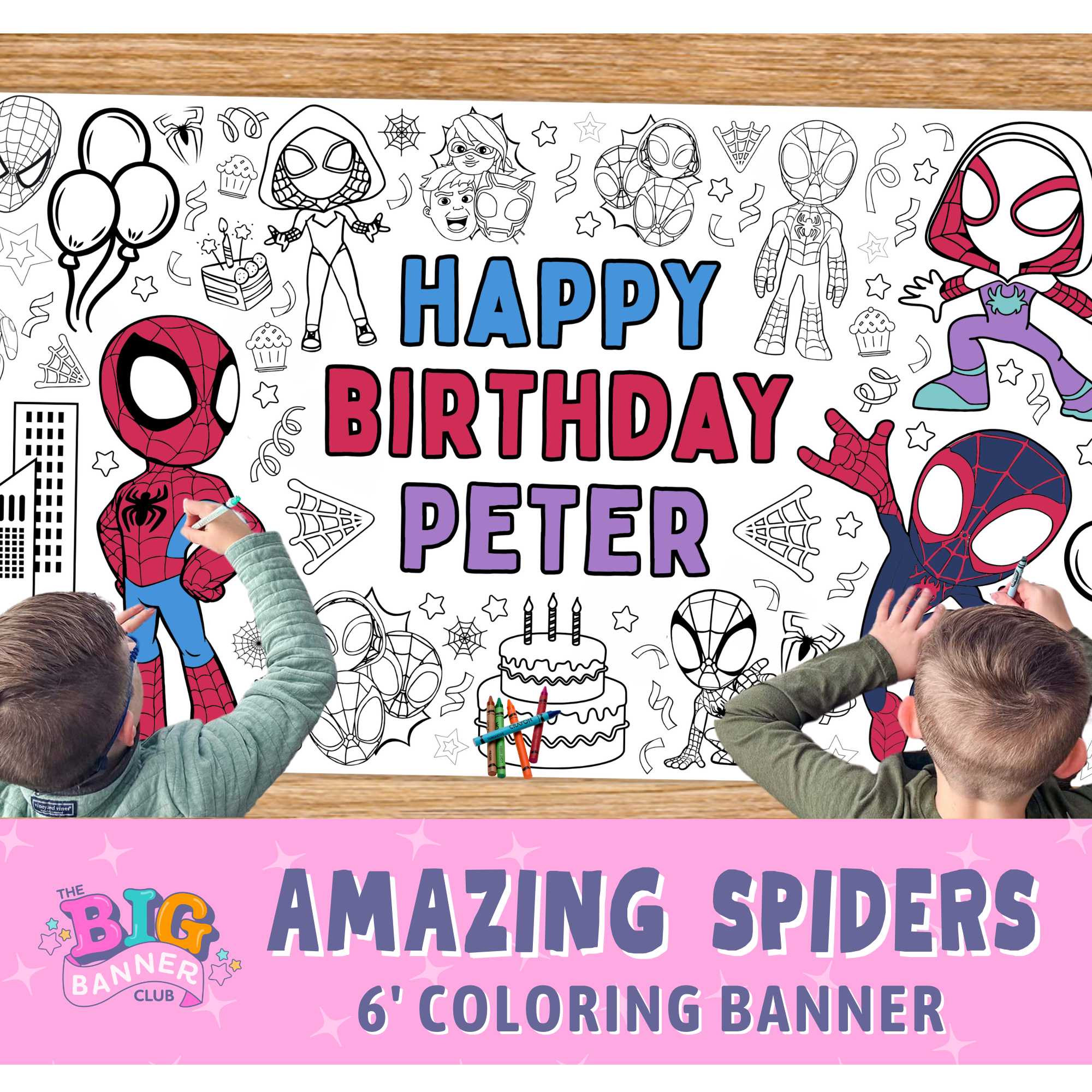 spidey amazing friends birthday coloring banner spiderman birthday coloring banner amazing friends birthday party decoration tablecloth table runner decor giant coloring banner color crayons large name personalize custom