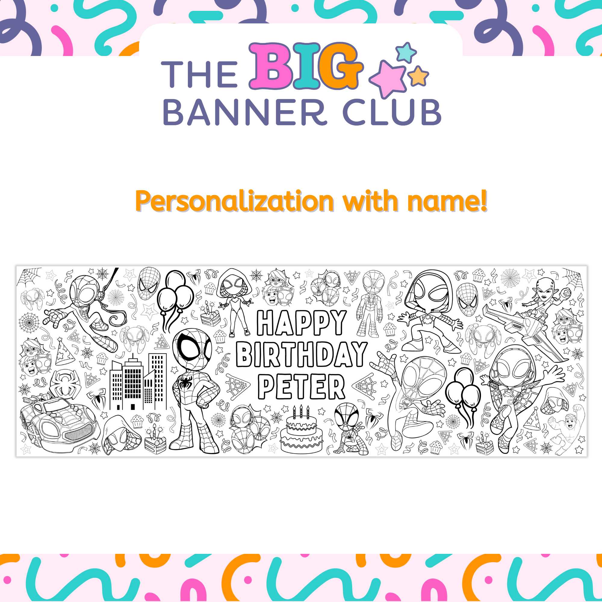 spidey amazing friends birthday coloring banner spiderman birthday coloring banner amazing friends birthday party decoration tablecloth table runner decor giant coloring banner color crayons large name personalize custom