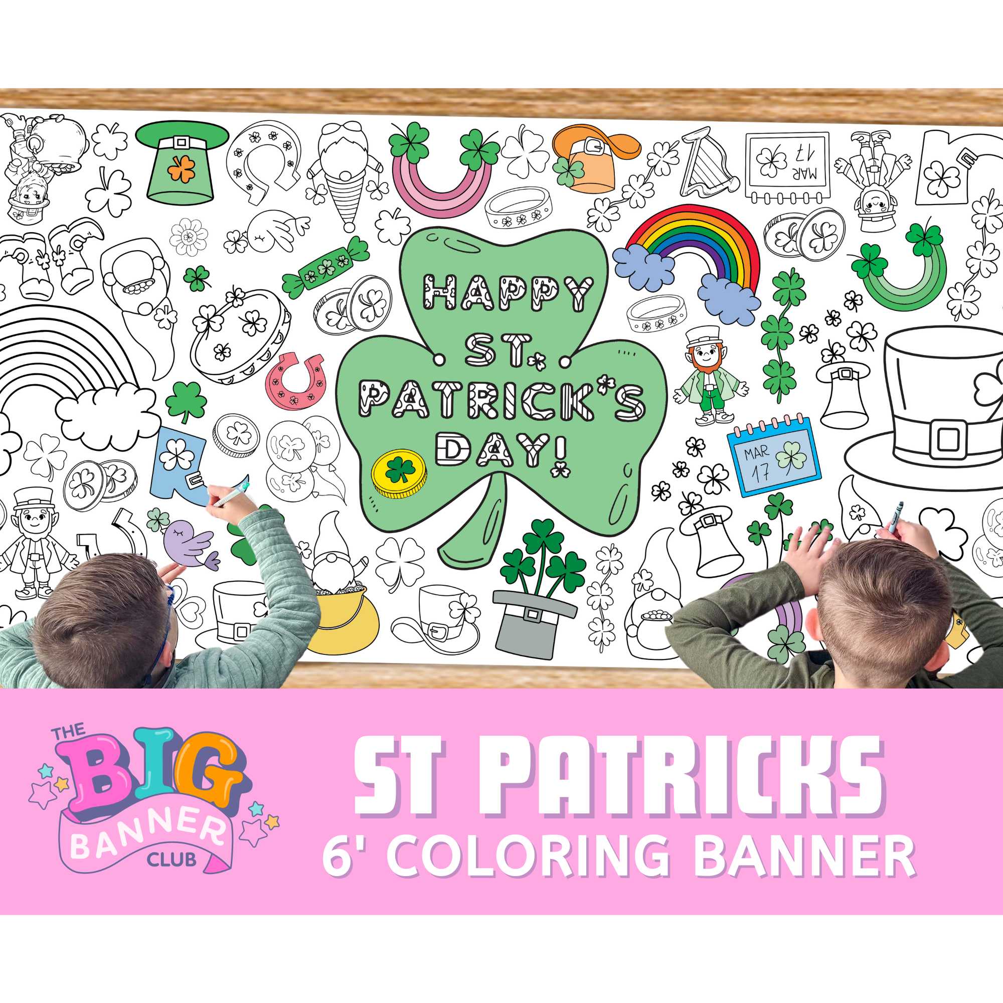 saint st patrics day party decoration tablecloth table runner leprechaun rainbows giant coloring banner