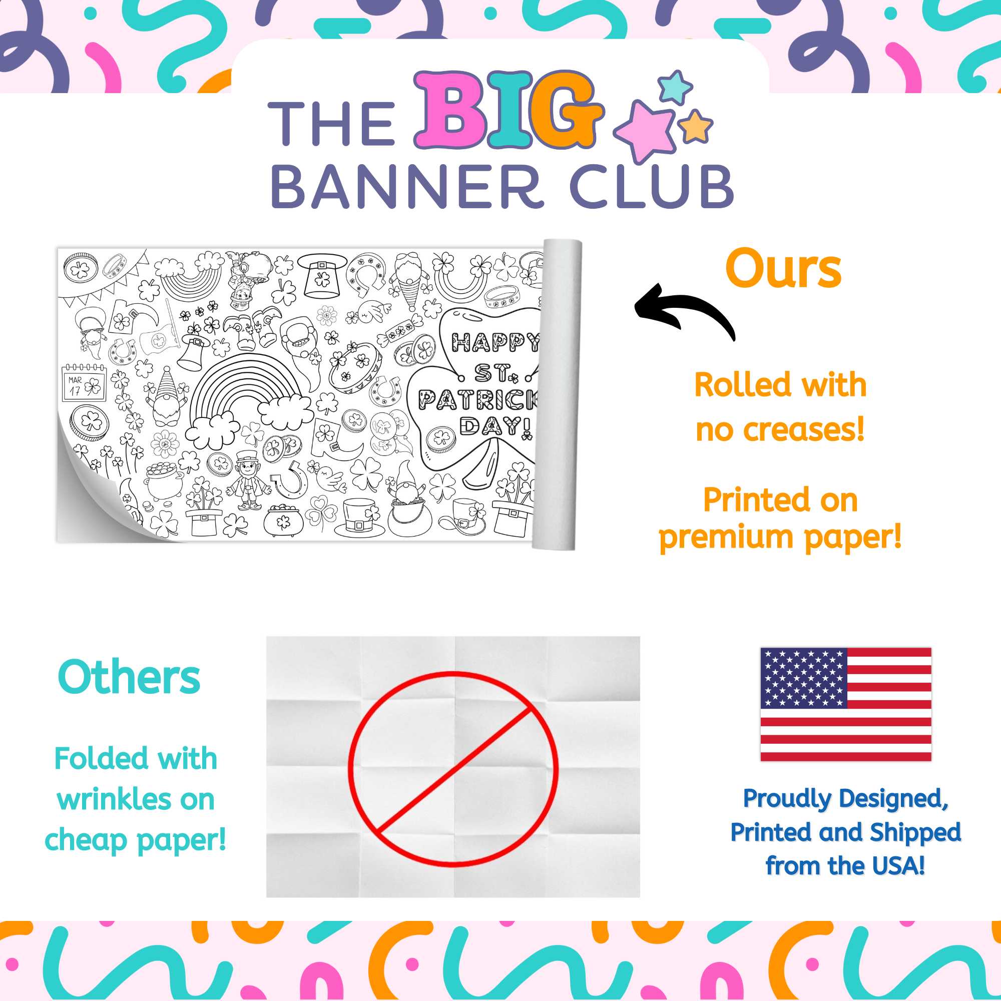 saint st patrics day party decoration tablecloth table runner leprechaun rainbows giant coloring banner