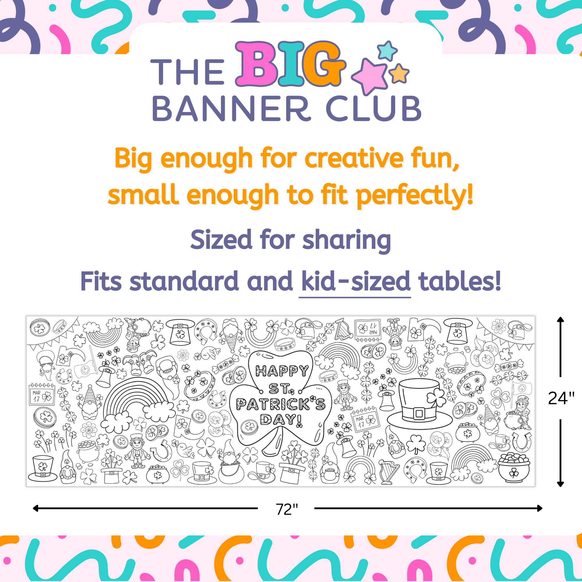 saint st patrics day party decoration tablecloth table runner leprechaun rainbows giant coloring banner