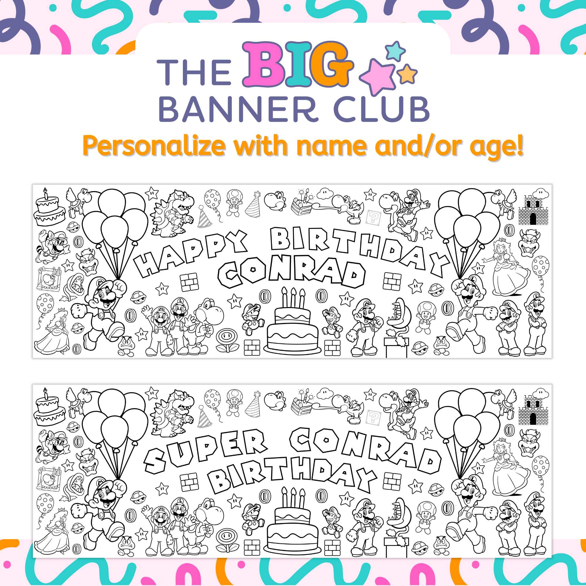 super mario brothers birthday party decor tablecloth giant coloring banner custom personalize giant large luigi bowser decoration kids table runner