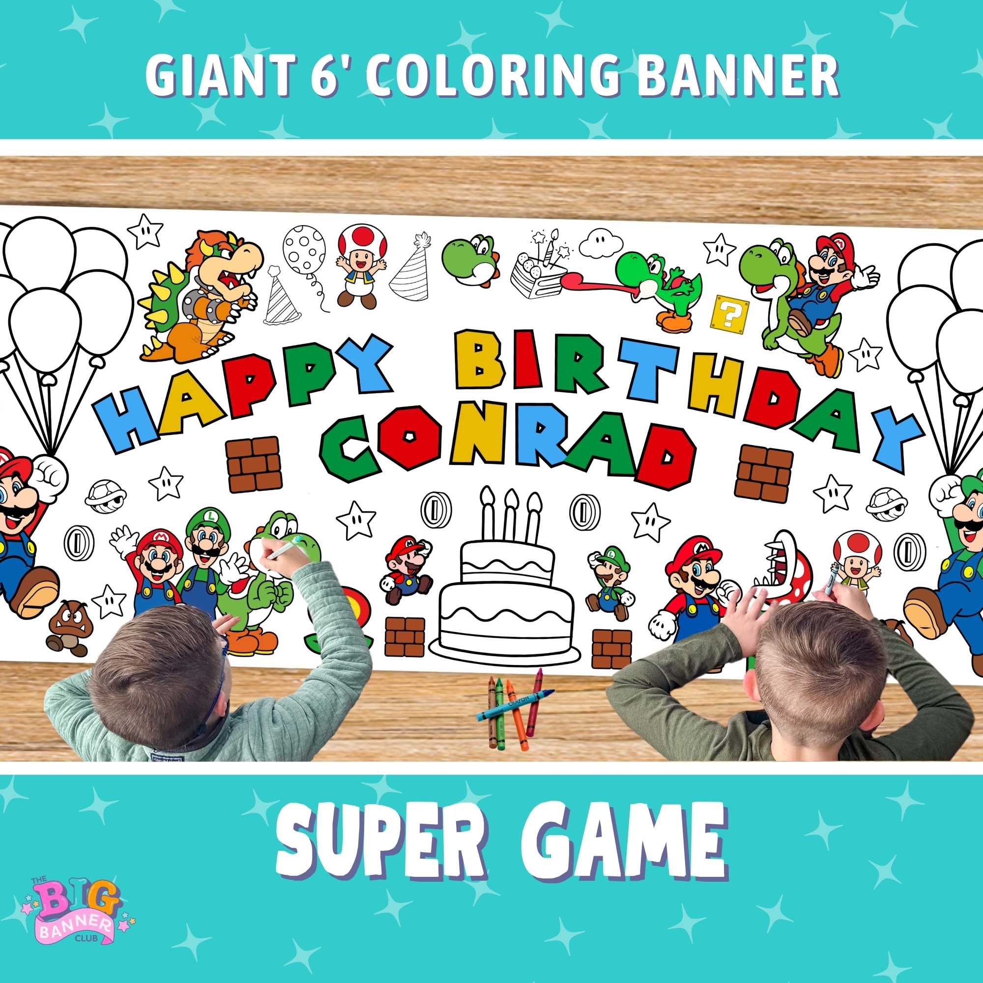 super mario brothers birthday party decor tablecloth giant coloring banner custom personalize giant large luigi bowser decoration kids table runner