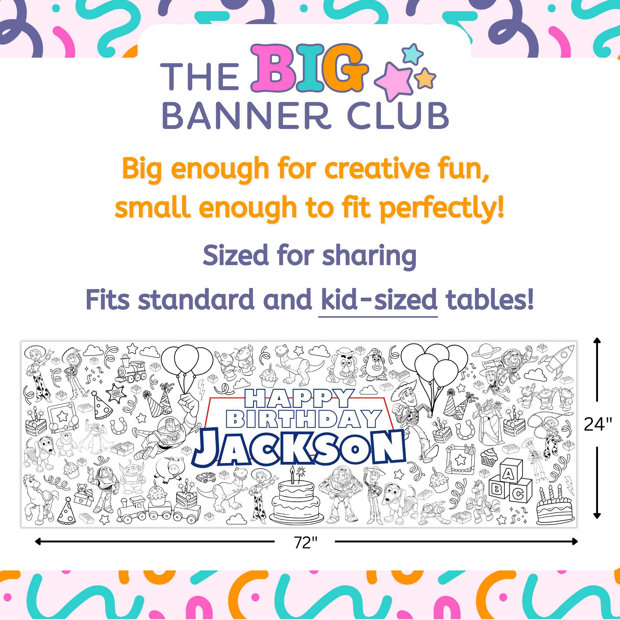 toy story birthday decoration giant coloring banner celebration decor tablecloth table runner large kids activity custom personalize
