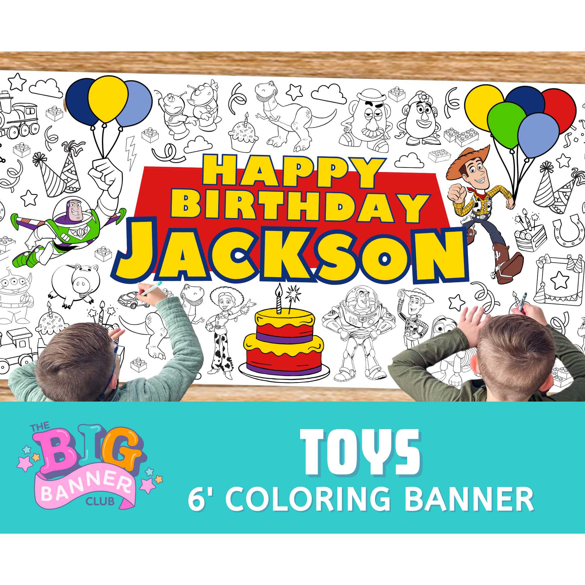 Toys Collection Birthday Giant Coloring Banner Table Runner for