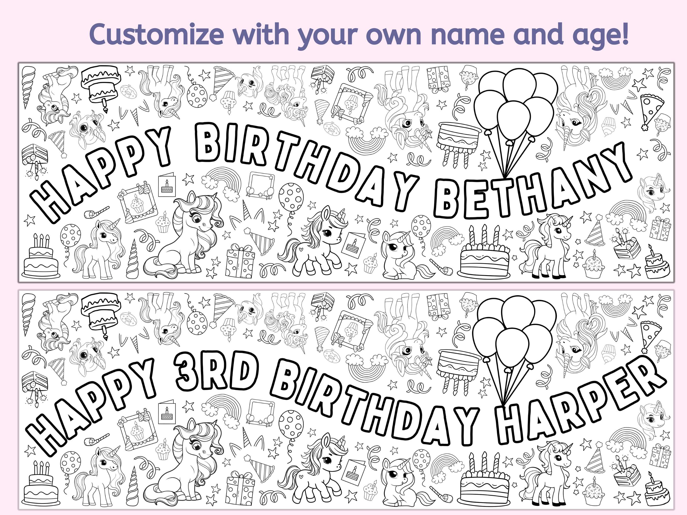 unicorn rainbow magic birthday giant coloring banner custom giant personalize happy birthday big banner club table runner paper tablecloth