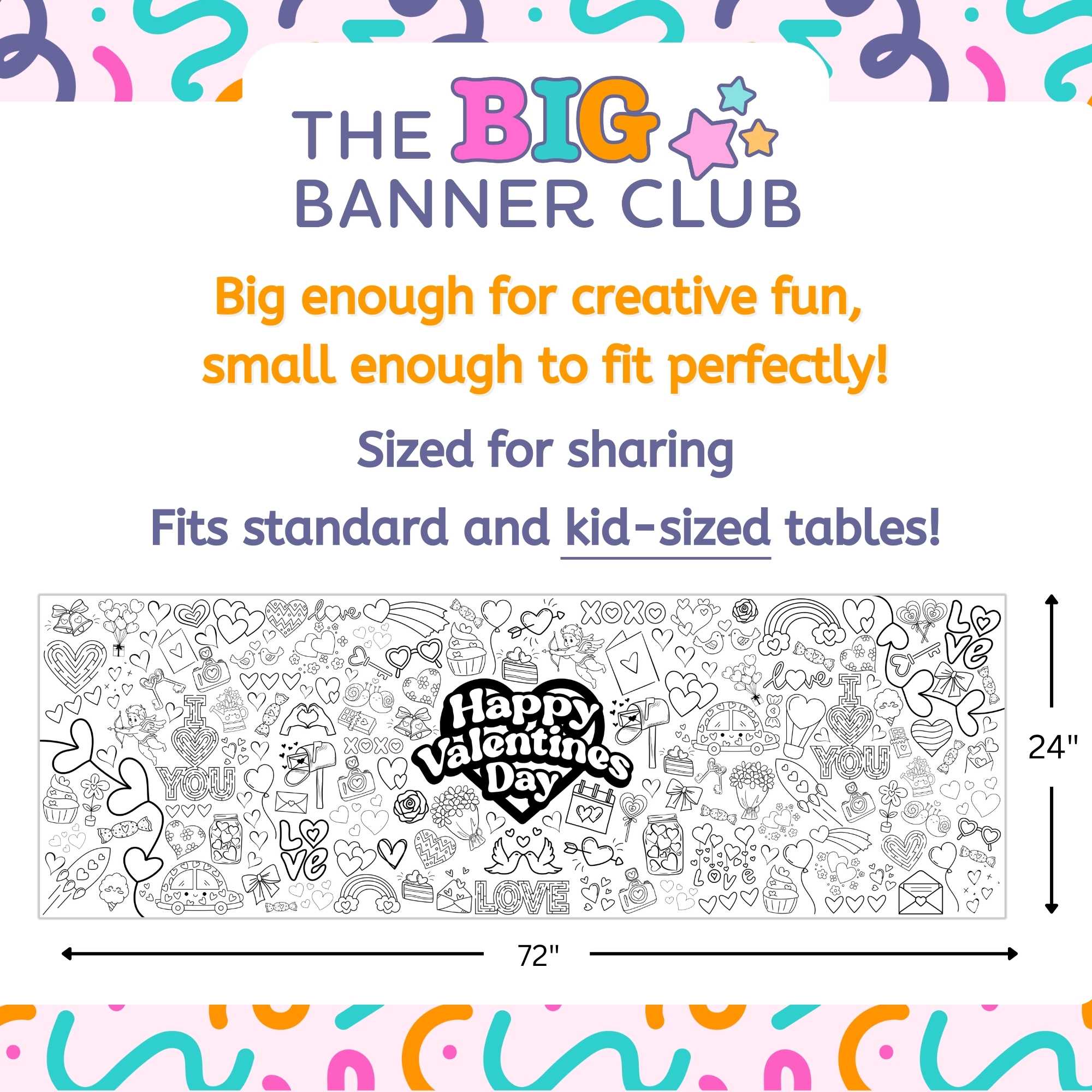 valentine coloring banner giant crayon paper tablecloth table runner kids happy valentine's day activity