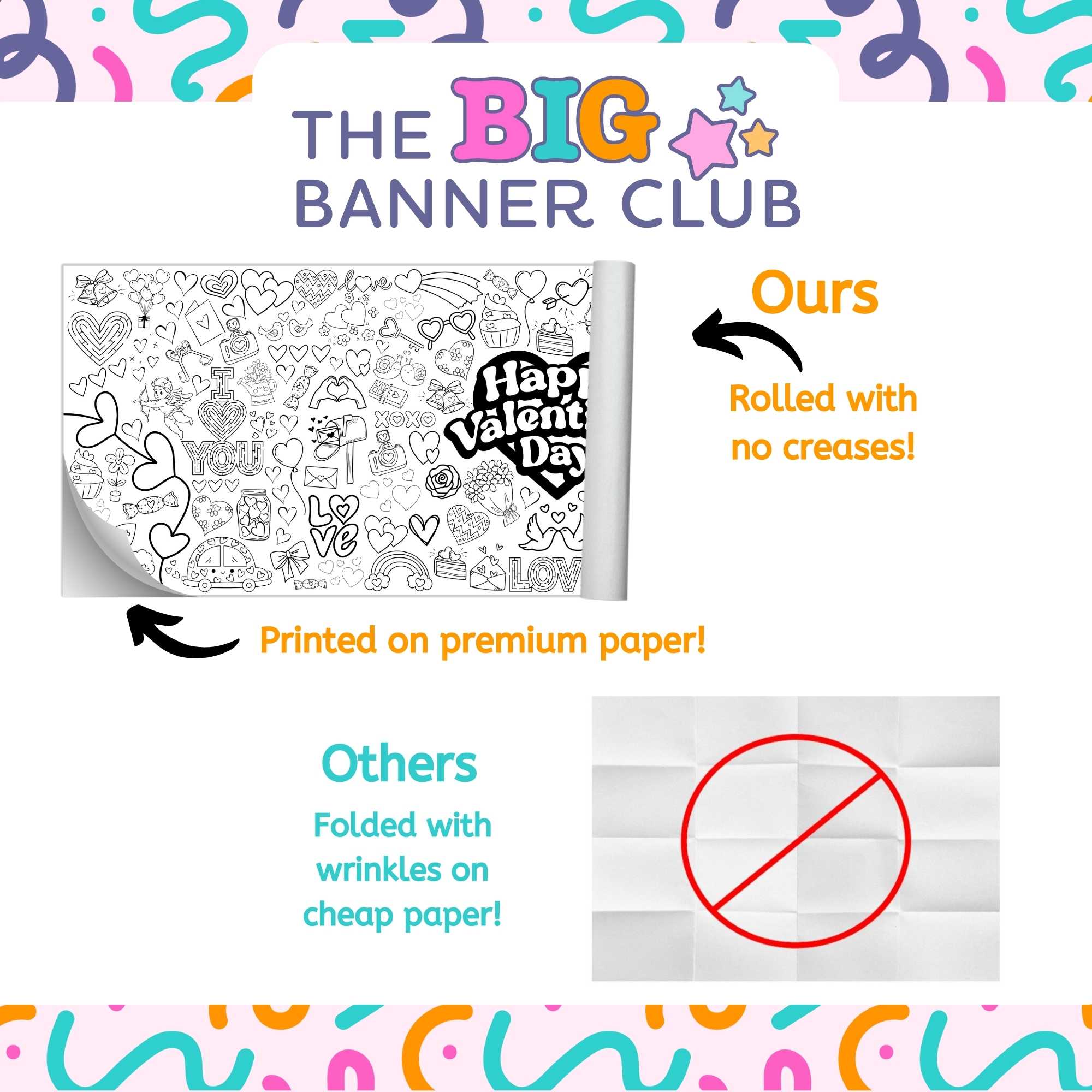 valentine coloring banner giant crayon paper tablecloth table runner kids happy valentine's day activity