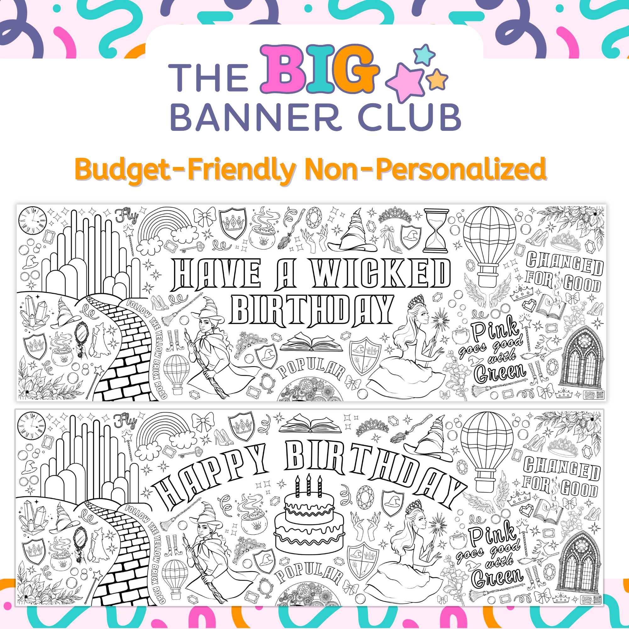 wicked birthday party decor giant coloring banner custom personalize giant large decoration kids tablecloth table runner