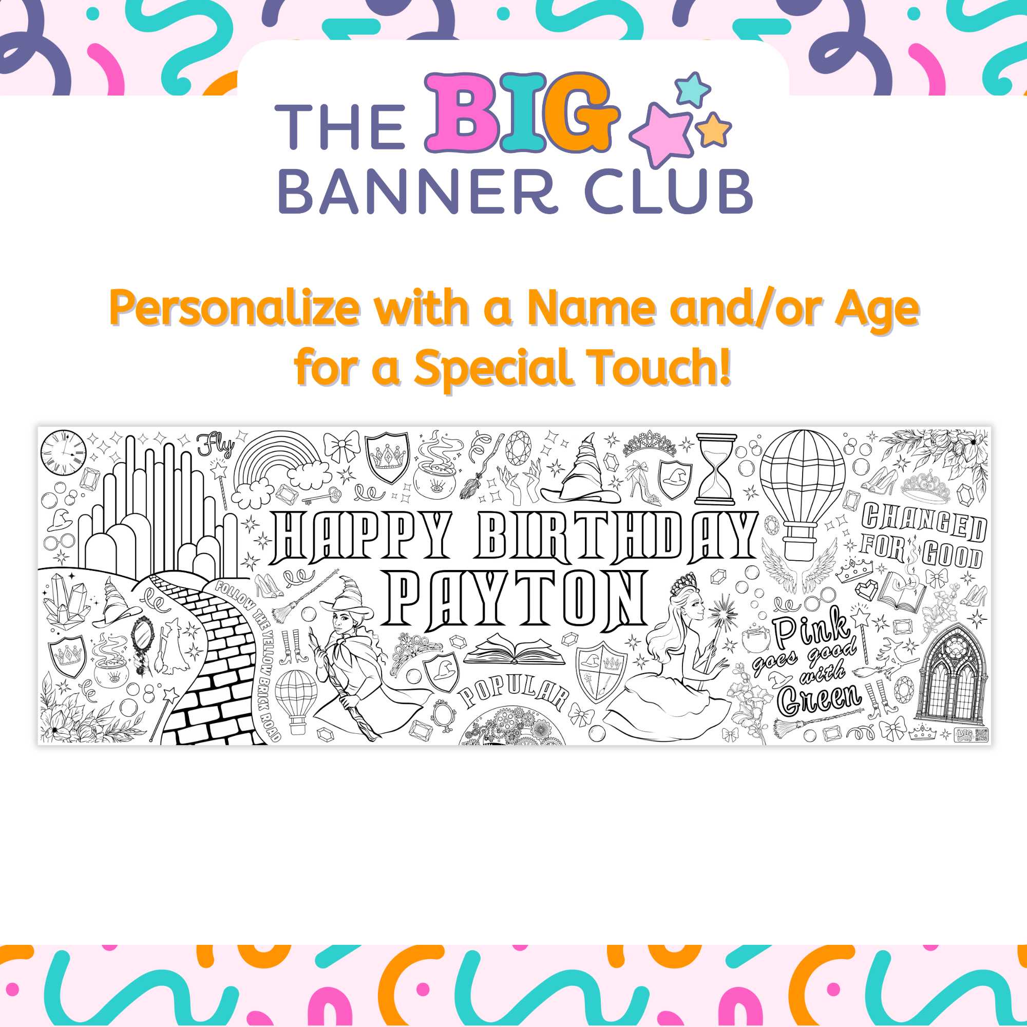 wicked birthday party decor giant coloring banner custom personalize giant large decoration kids tablecloth table runner