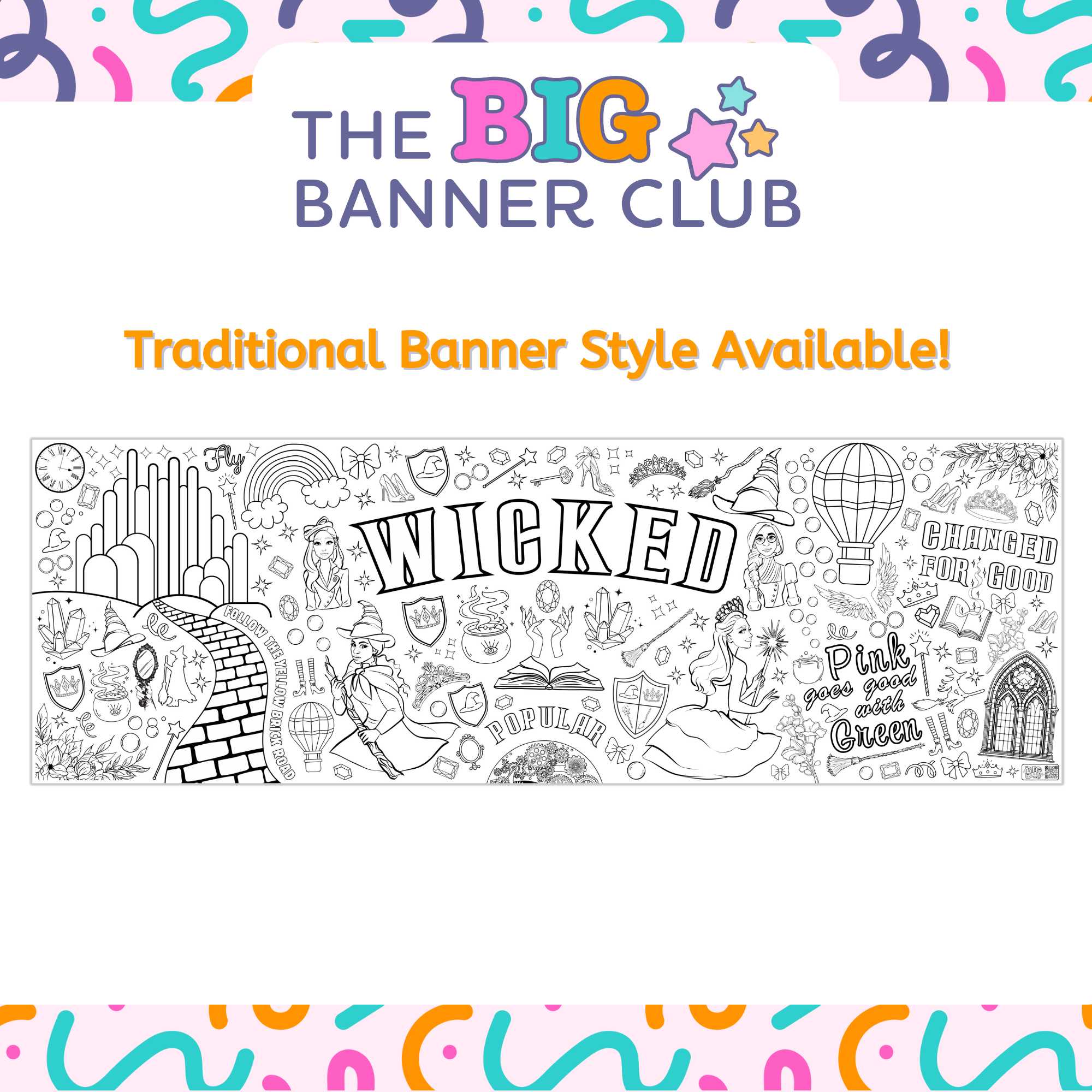 wicked birthday party decor giant coloring banner custom personalize giant large decoration kids tablecloth table runner