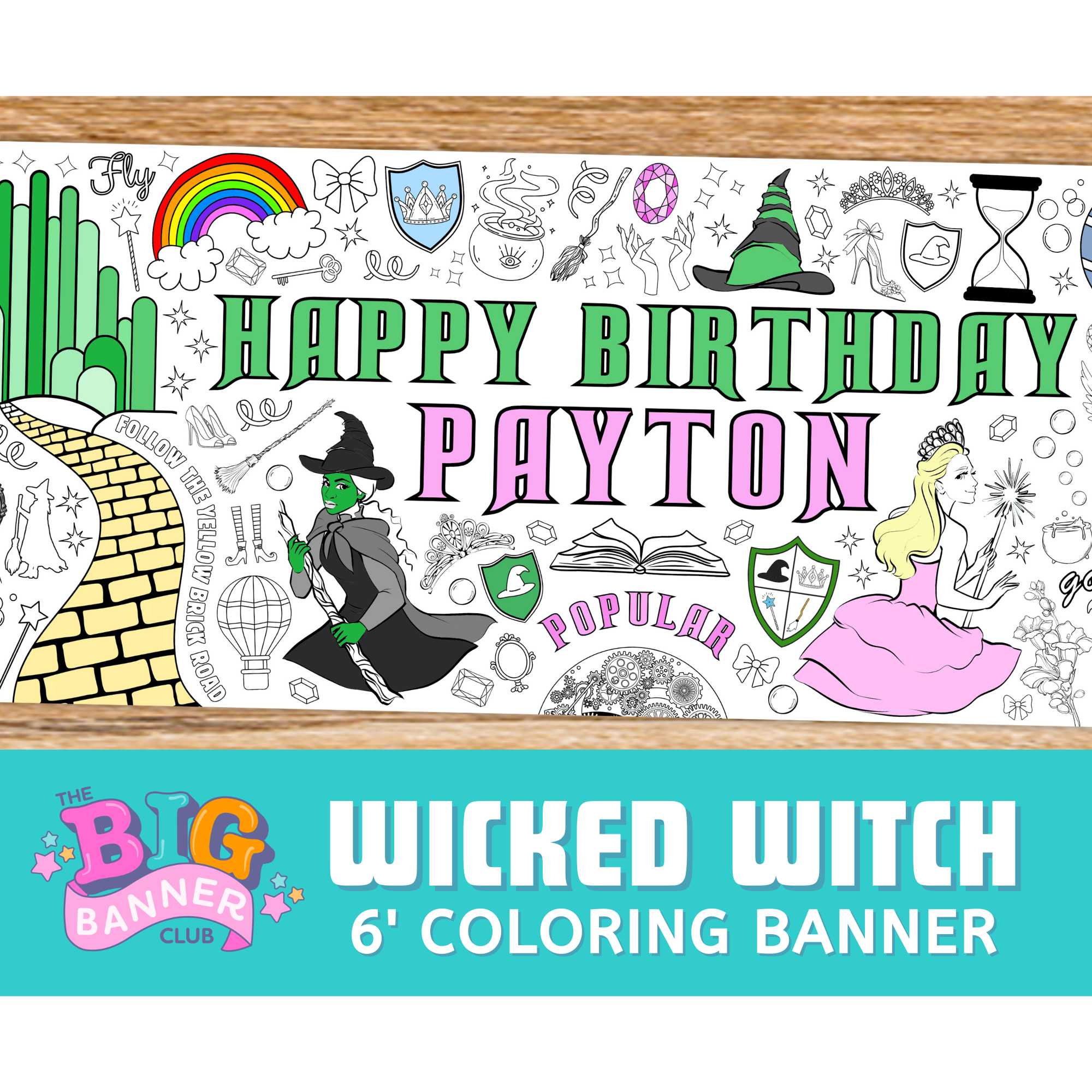 wicked birthday party decor giant coloring banner custom personalize giant large decoration kids tablecloth table runner