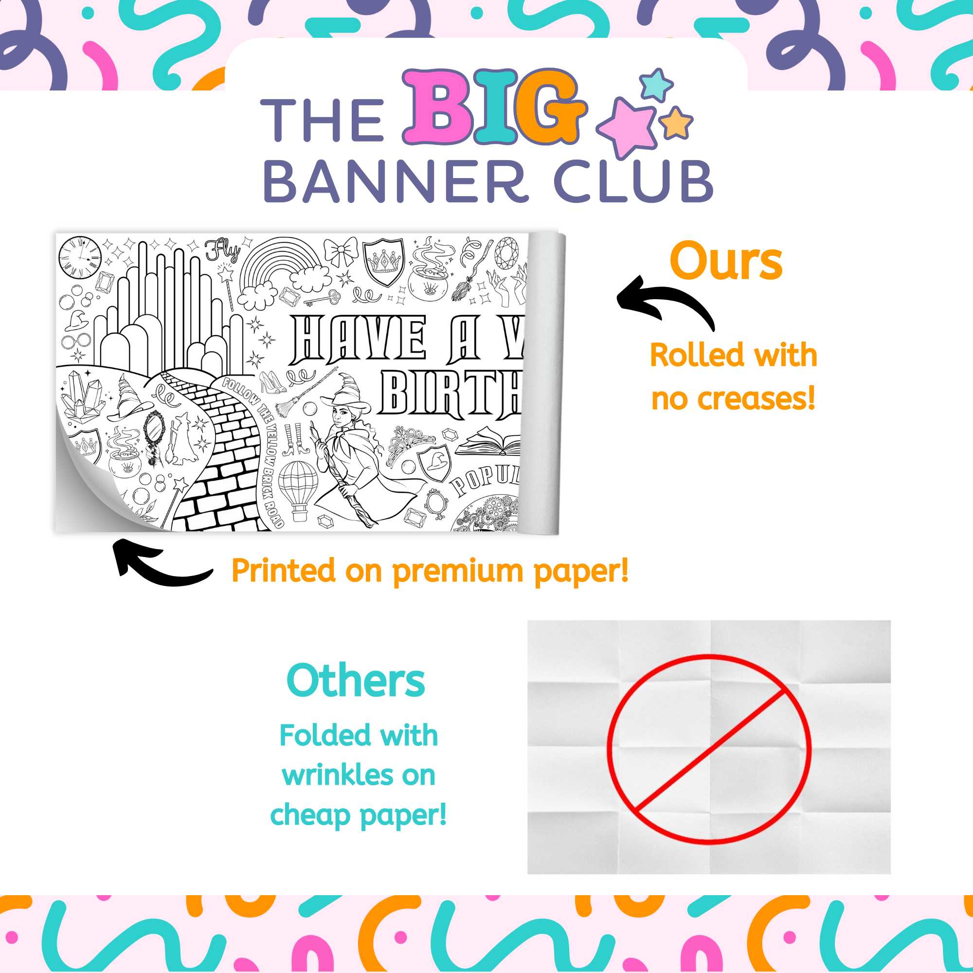 wicked birthday party decor giant coloring banner custom personalize giant large decoration kids tablecloth table runner