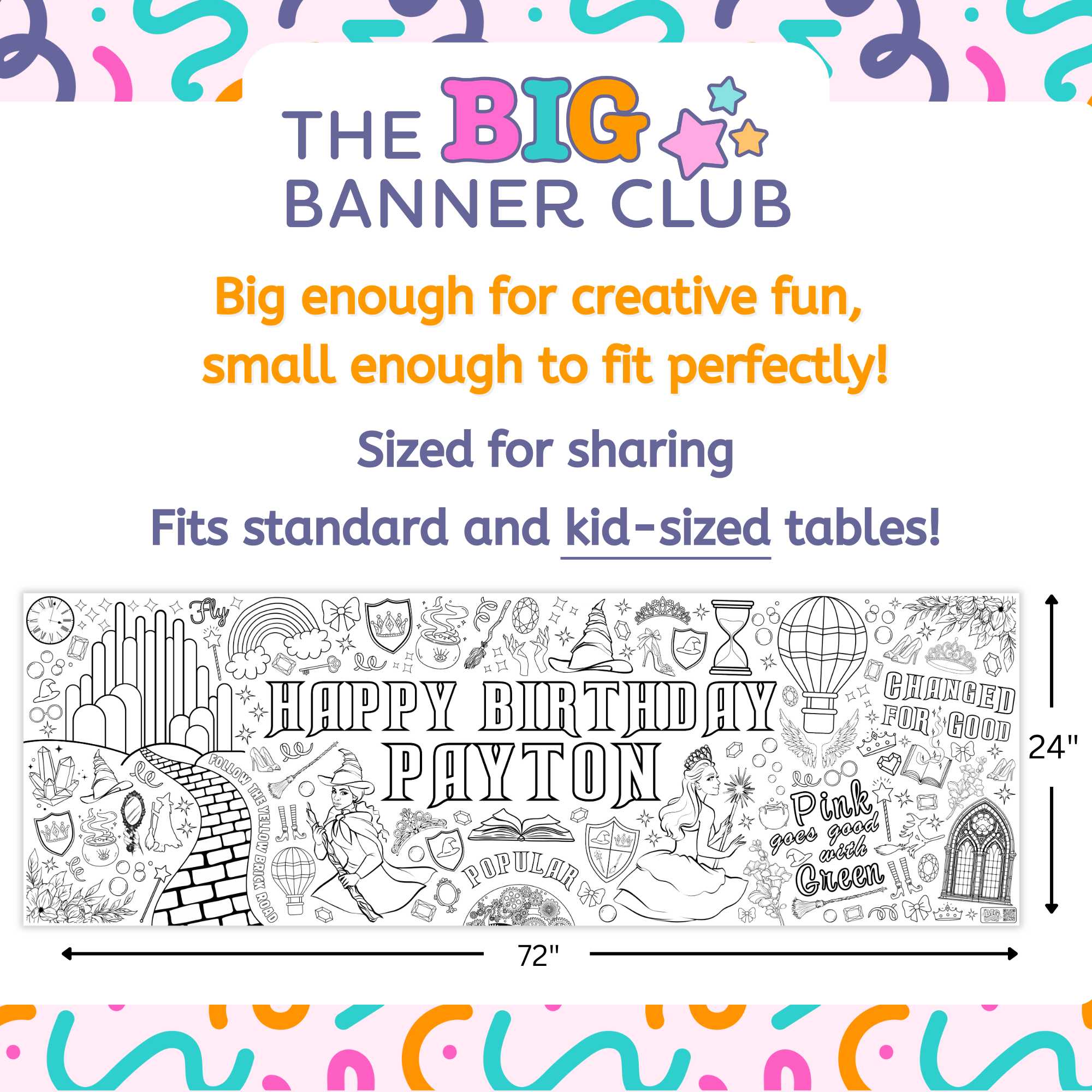 wicked birthday party decor giant coloring banner custom personalize giant large decoration kids tablecloth table runner