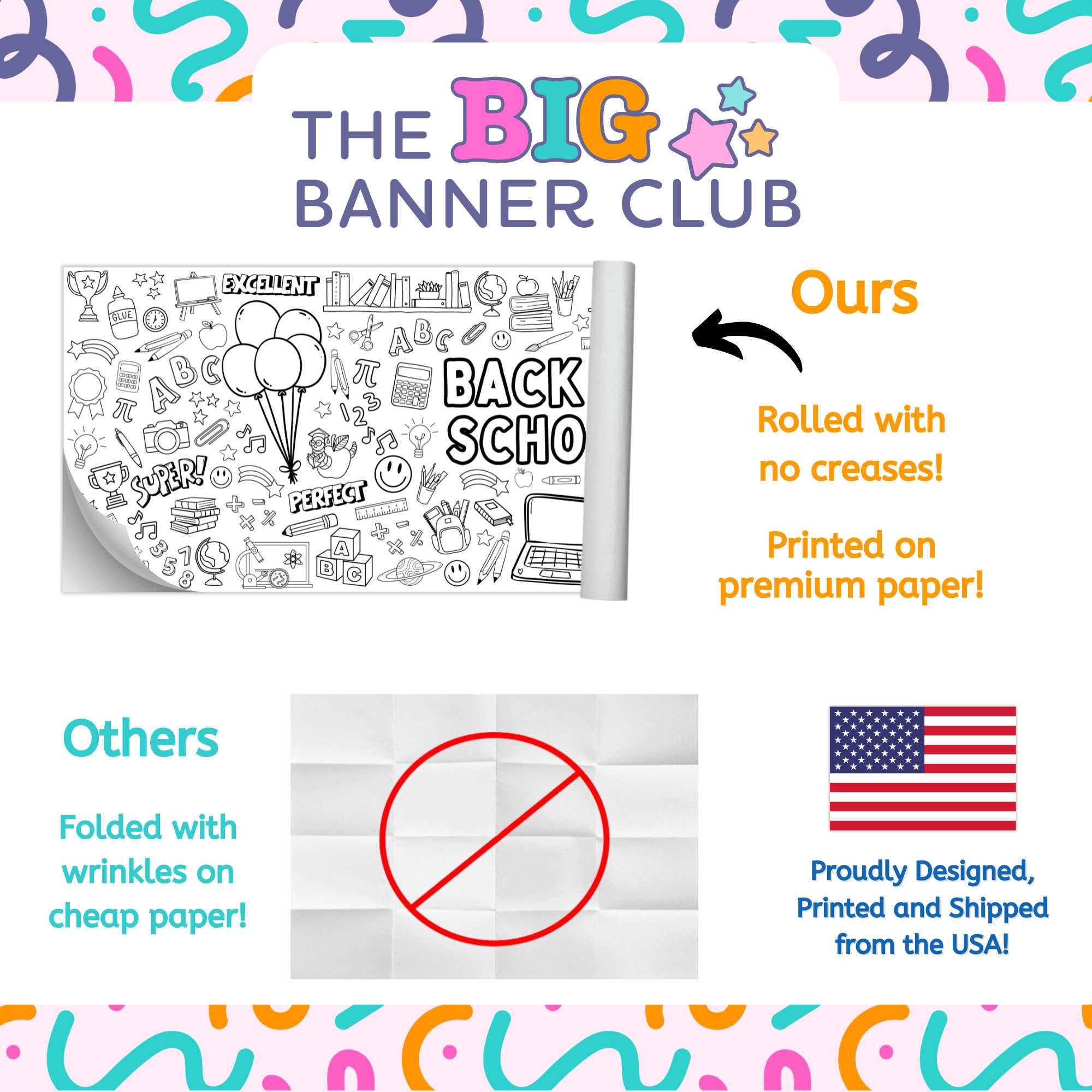 Back to school activity banner for kids featuring crayons books apples and school supplies