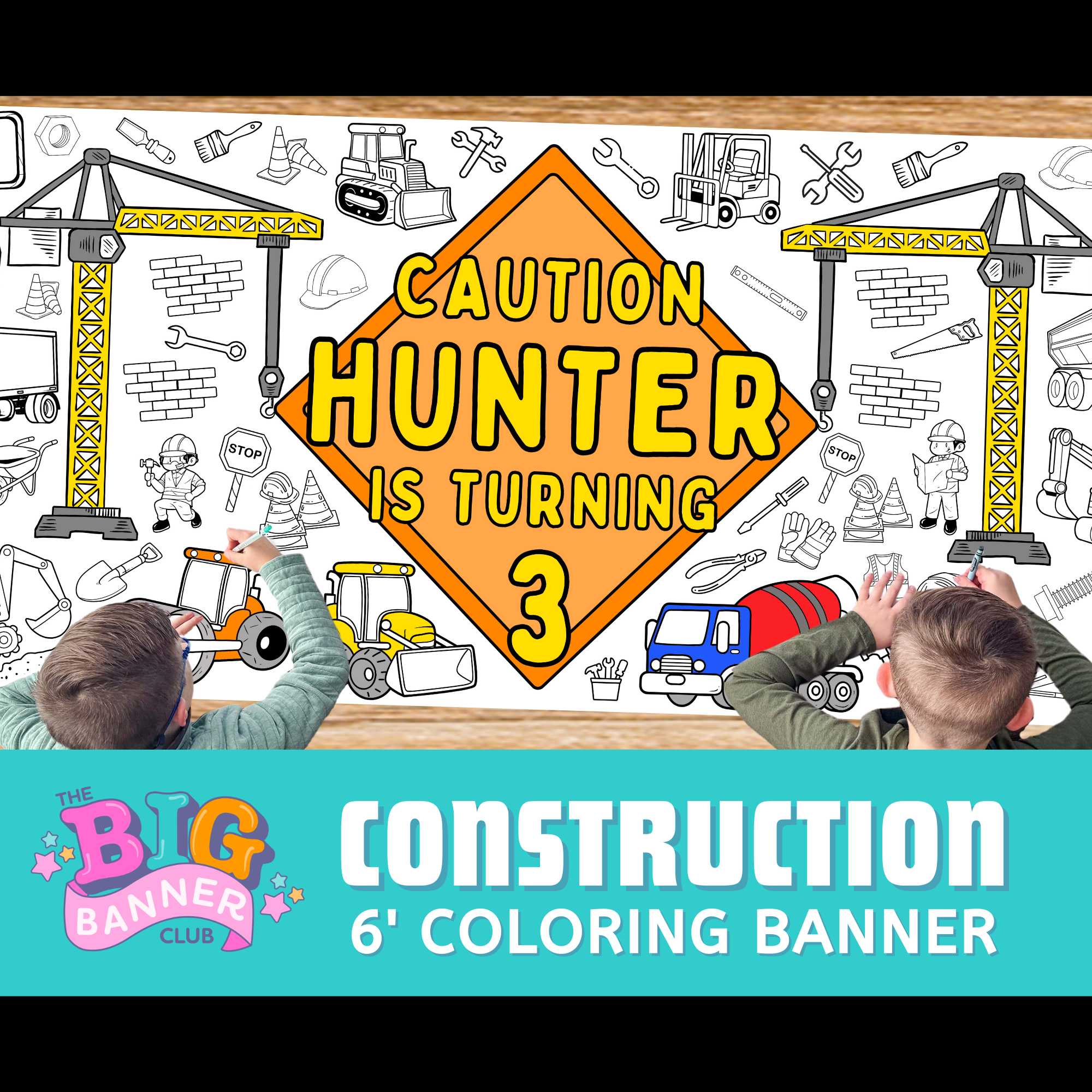construction dump truck birthday party decor giant coloring banner  custom personalize giant large crane construction sign truck decoration kids tablecloth table runner